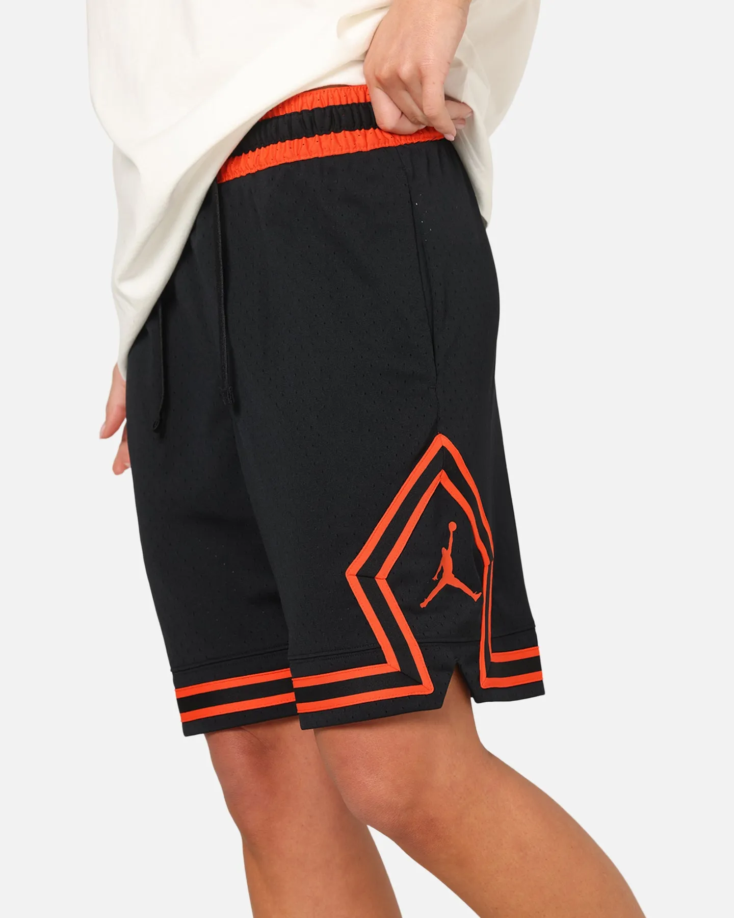 Jordan Dri-FIT Mesh Diamond Shorts Black/Orange Relaxed Cut