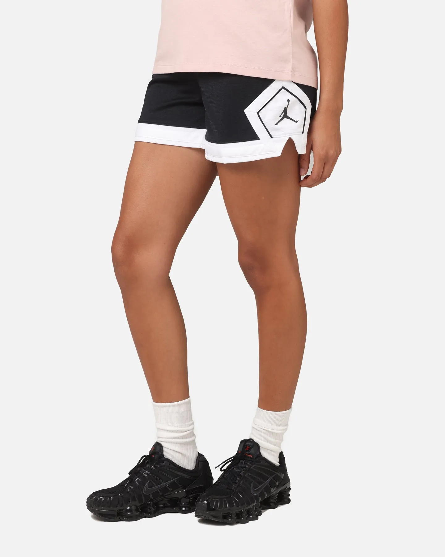 Travel Friendly Anti Slip Waist Grip Jordan Women's 4" Diamond Shorts Black/White/White