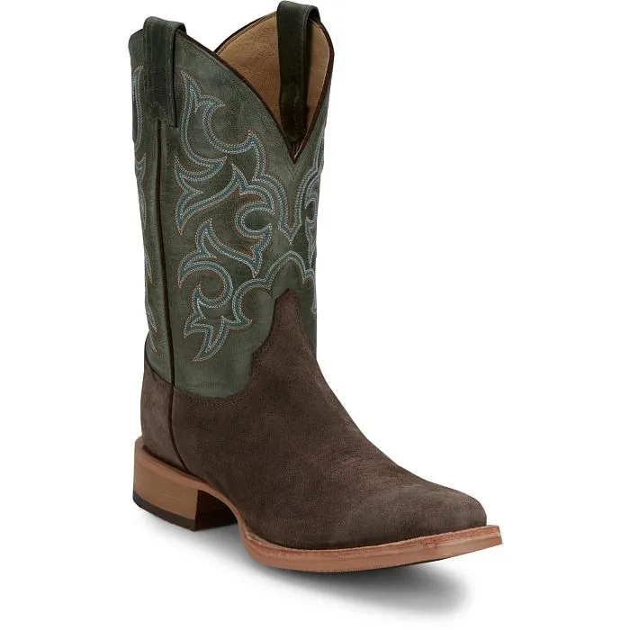 Sporty Vibe Stable Support Rainy Day Commuter Justin Men's Bent Rail Fergus Roughout Western Boot in Chocolate/Antique Green