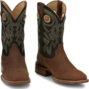 Justin Men's Big News Western Boot in Black & Brown Cowhide Fire Side Comfy Cushion