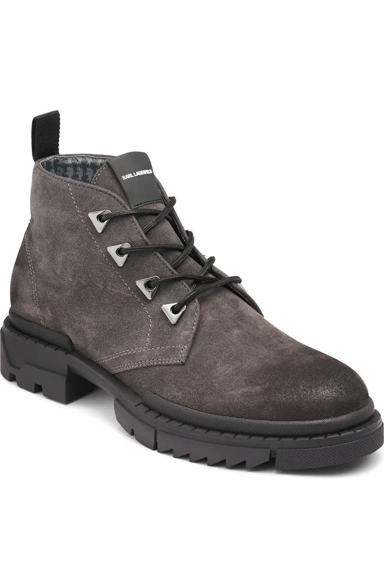 Karl Lagerfeld Paris Chukka Boots Mens  Gray Suede Round Toe Ankle ZPO3751 Slim Sole Design