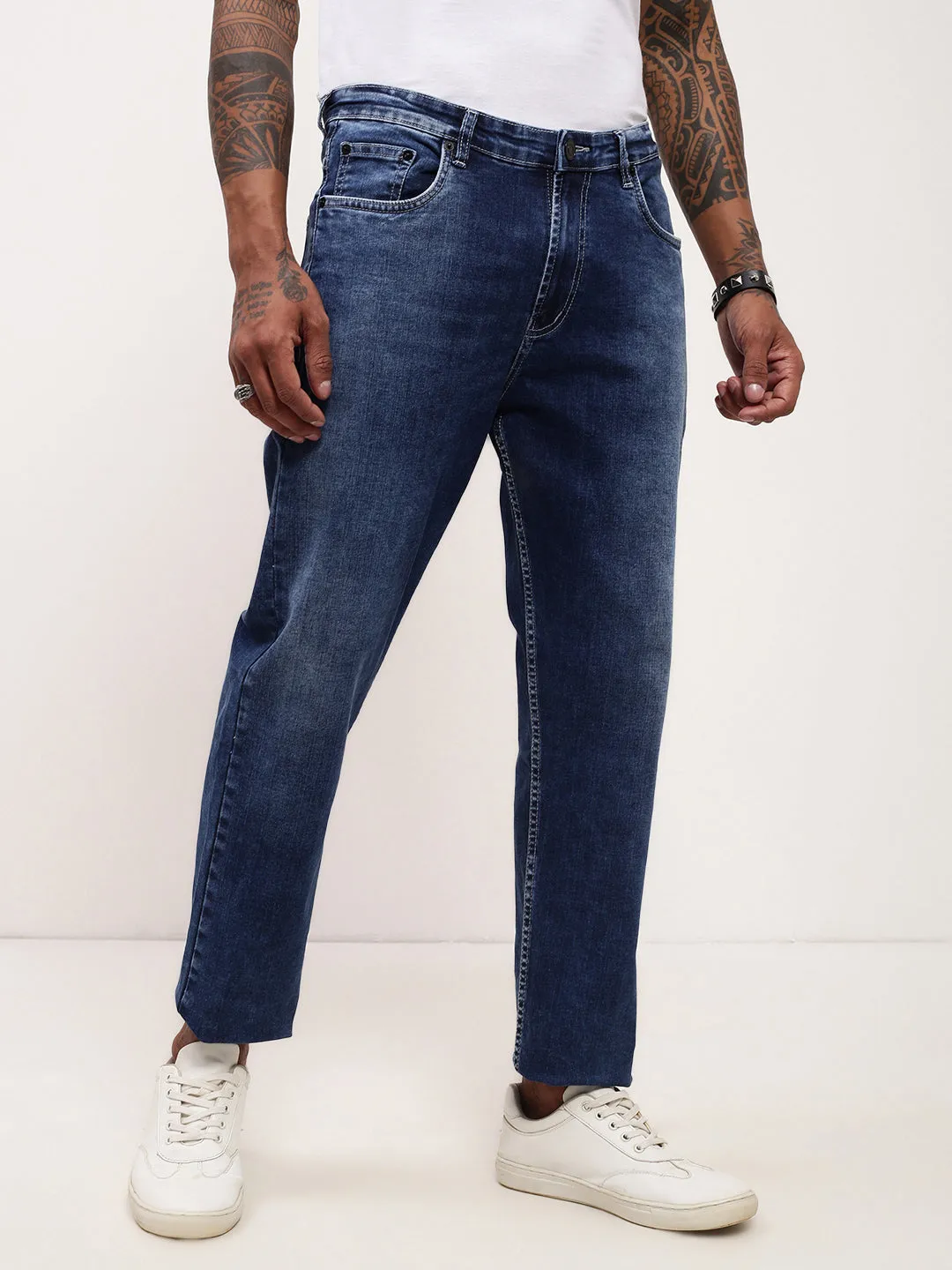 Comfortable Wear Men's Blue Comfort Straight Fit Low-Rise Jeans