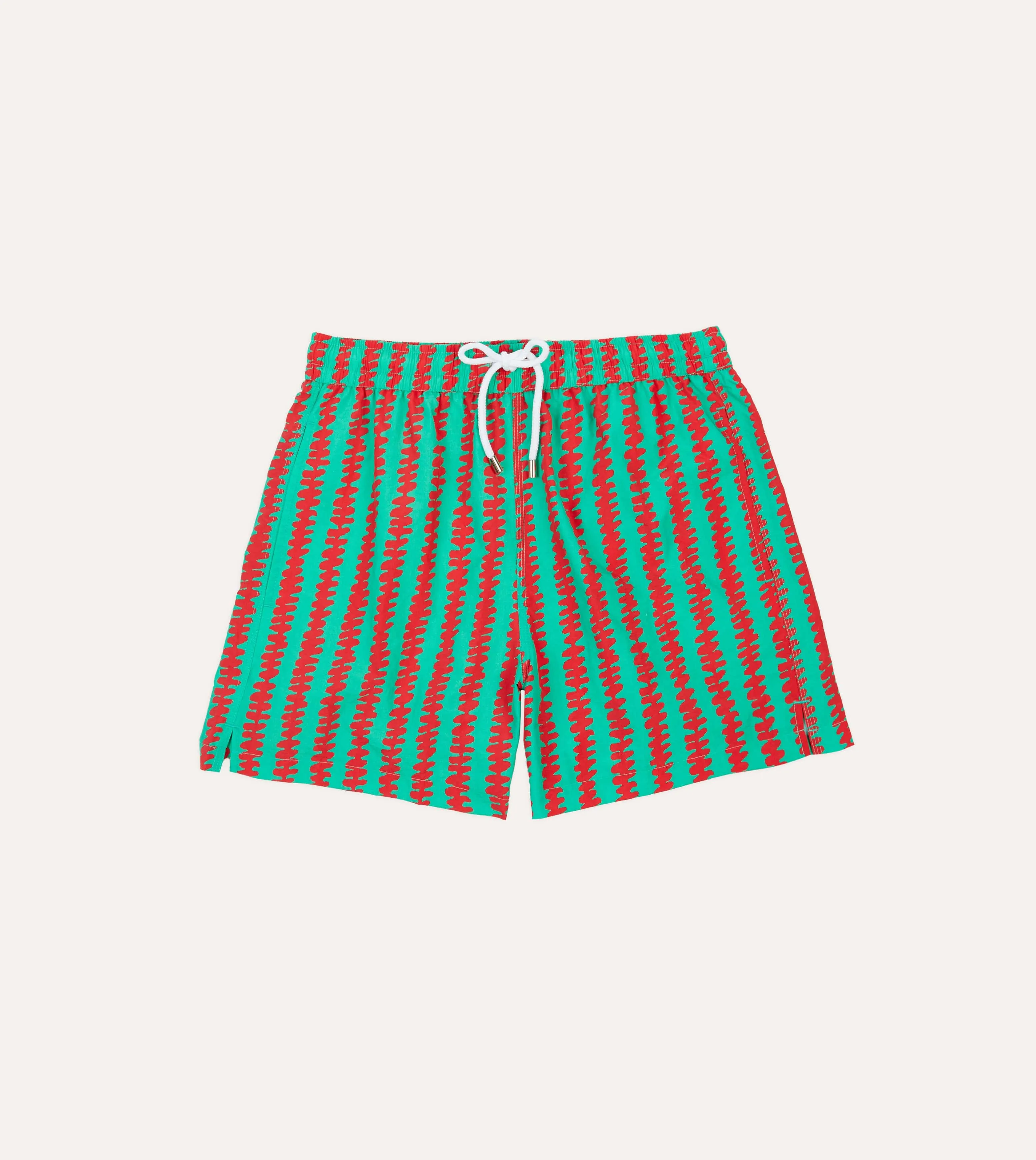 Kelim Stripe Print Nylon Drawstring Swim Shorts Reinforced Gusset anti static coating