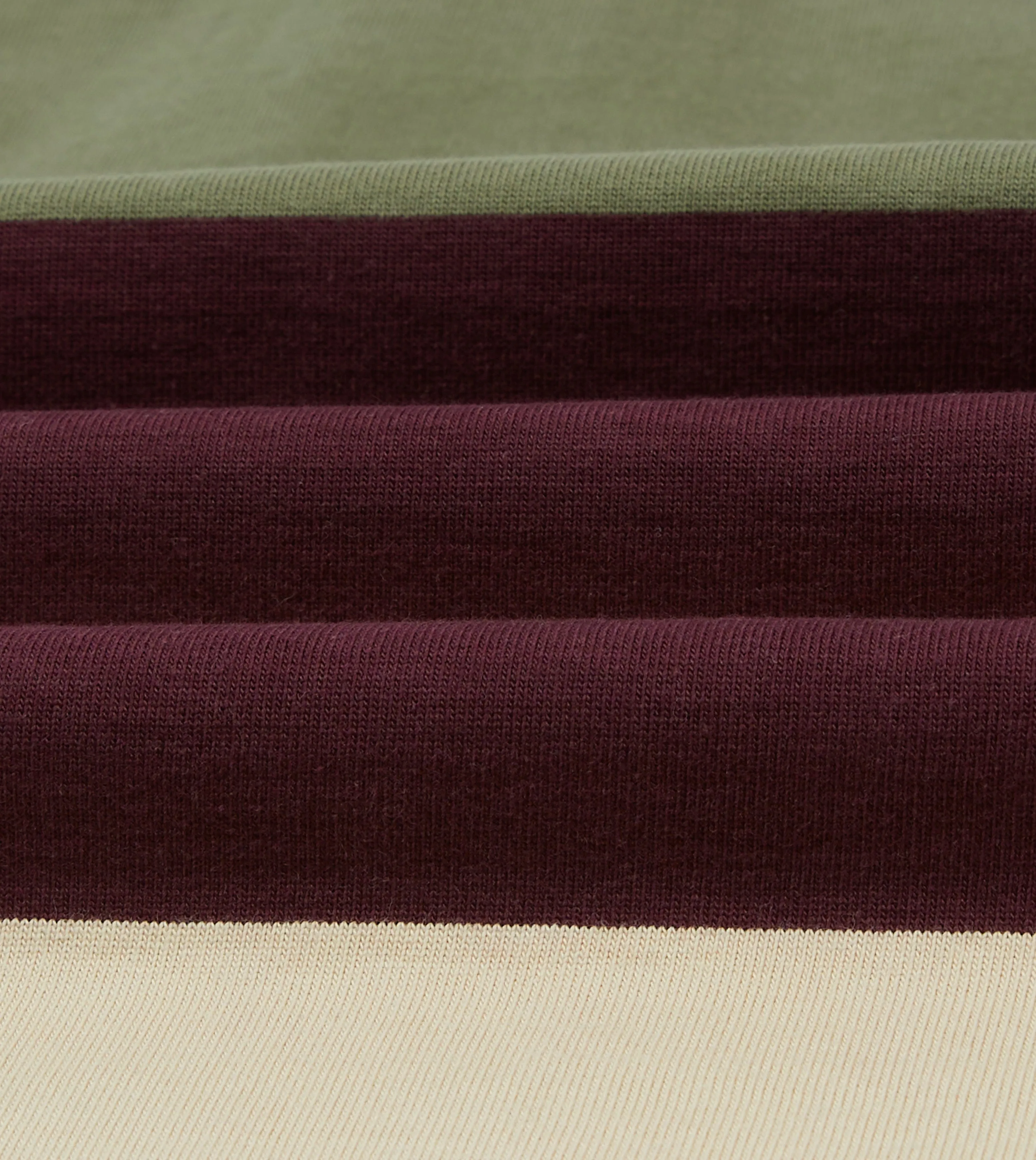 Comfort and Breathable Khaki, Burgundy and Ecru Half Striped Cotton Rugby Shirt