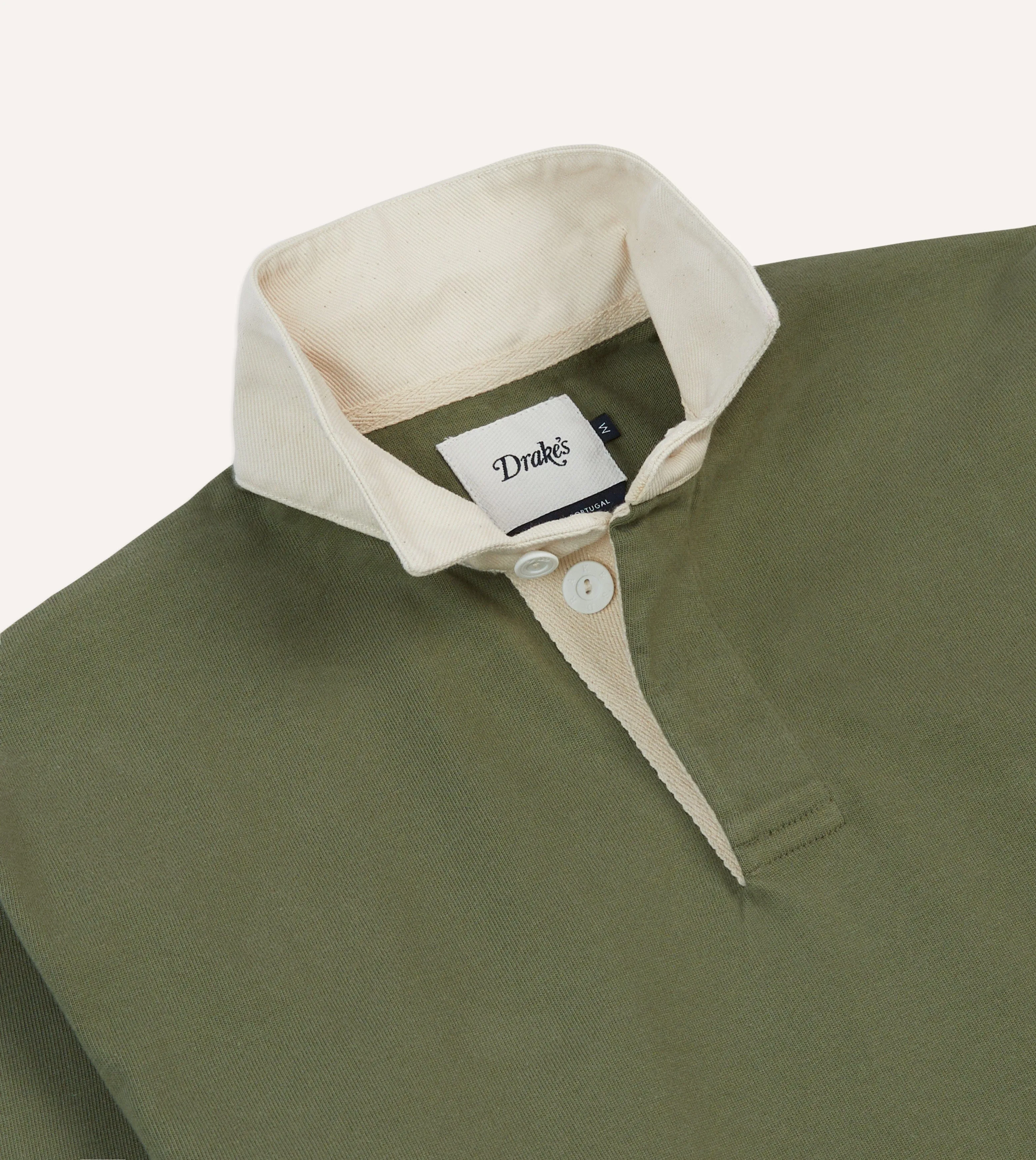 Khaki, Burgundy and Ecru Half Striped Cotton Rugby Shirt Thermal Regulating Layer Reinforced Shoulder Seams