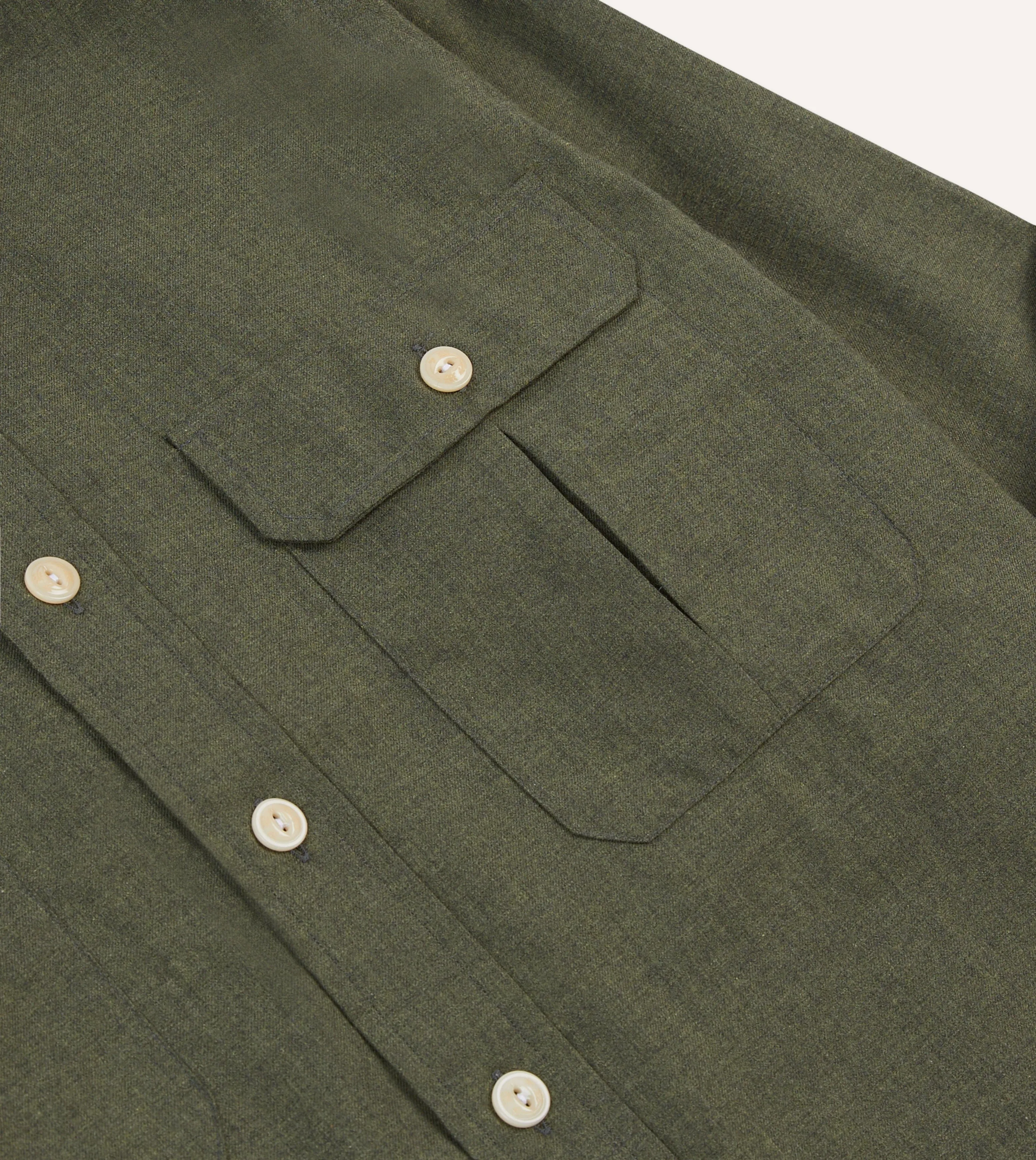 Khaki Green Cotton Flannel Two-Pocket Work Shirt Sun Protection