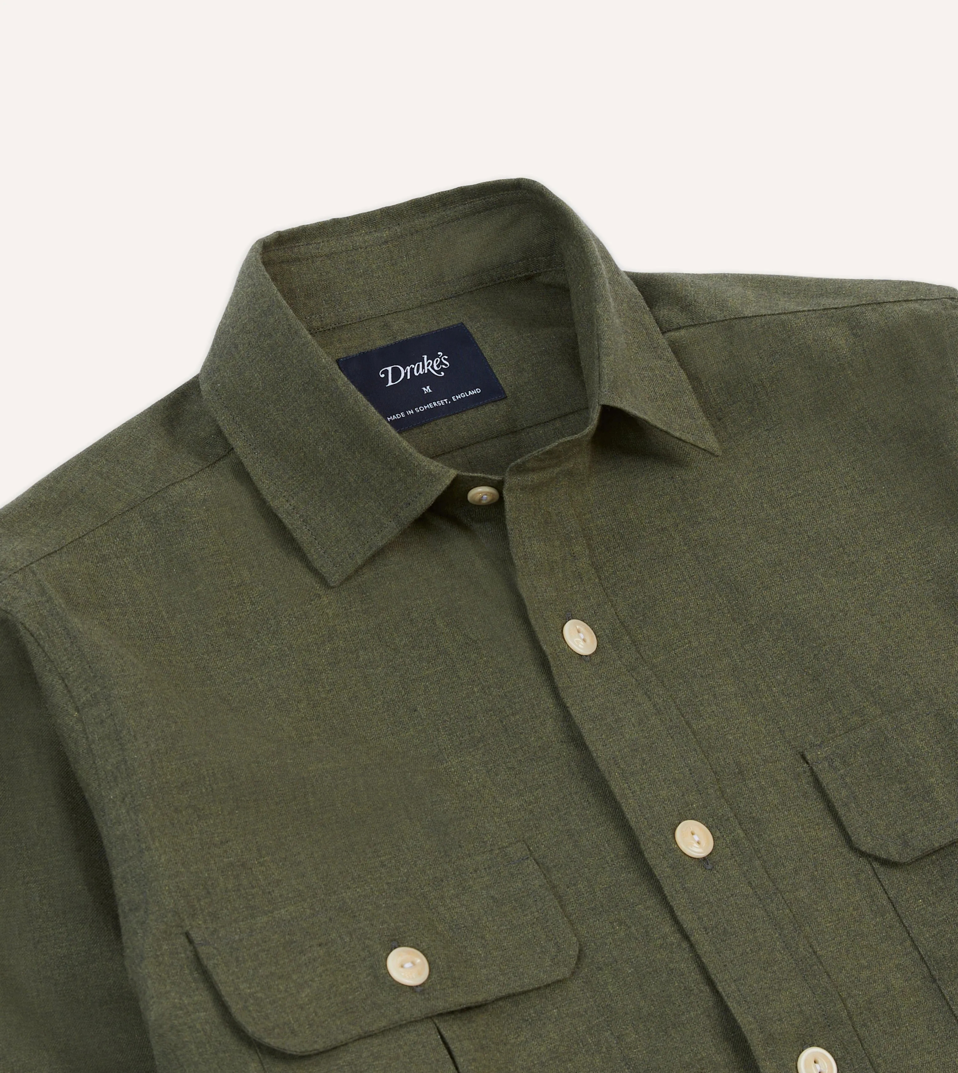 Khaki Green Cotton Flannel Two-Pocket Work Shirt Sporty Chic Chilly Day Wear