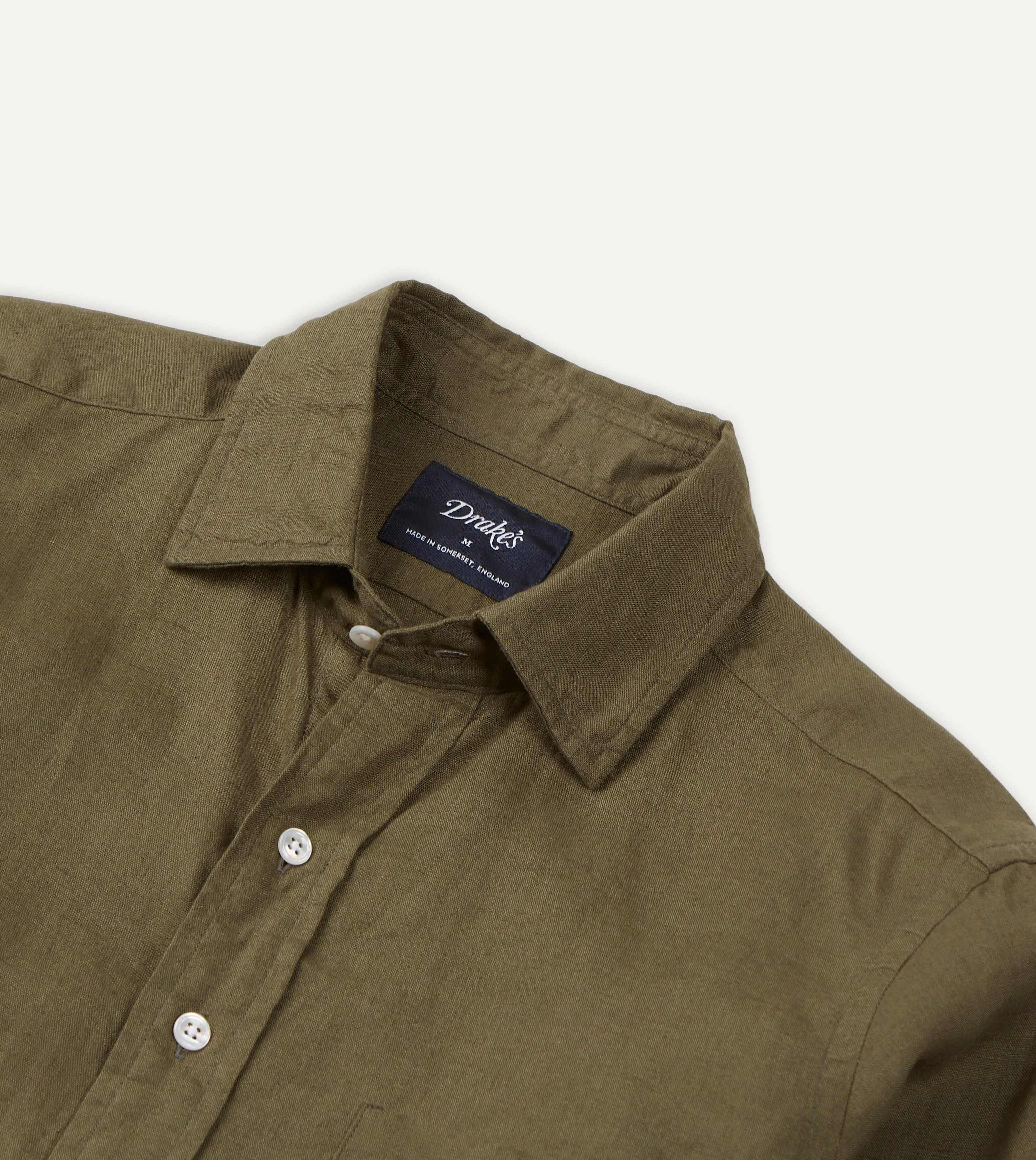 Fit for Everyone Khaki Green Linen Spread Collar Shirt