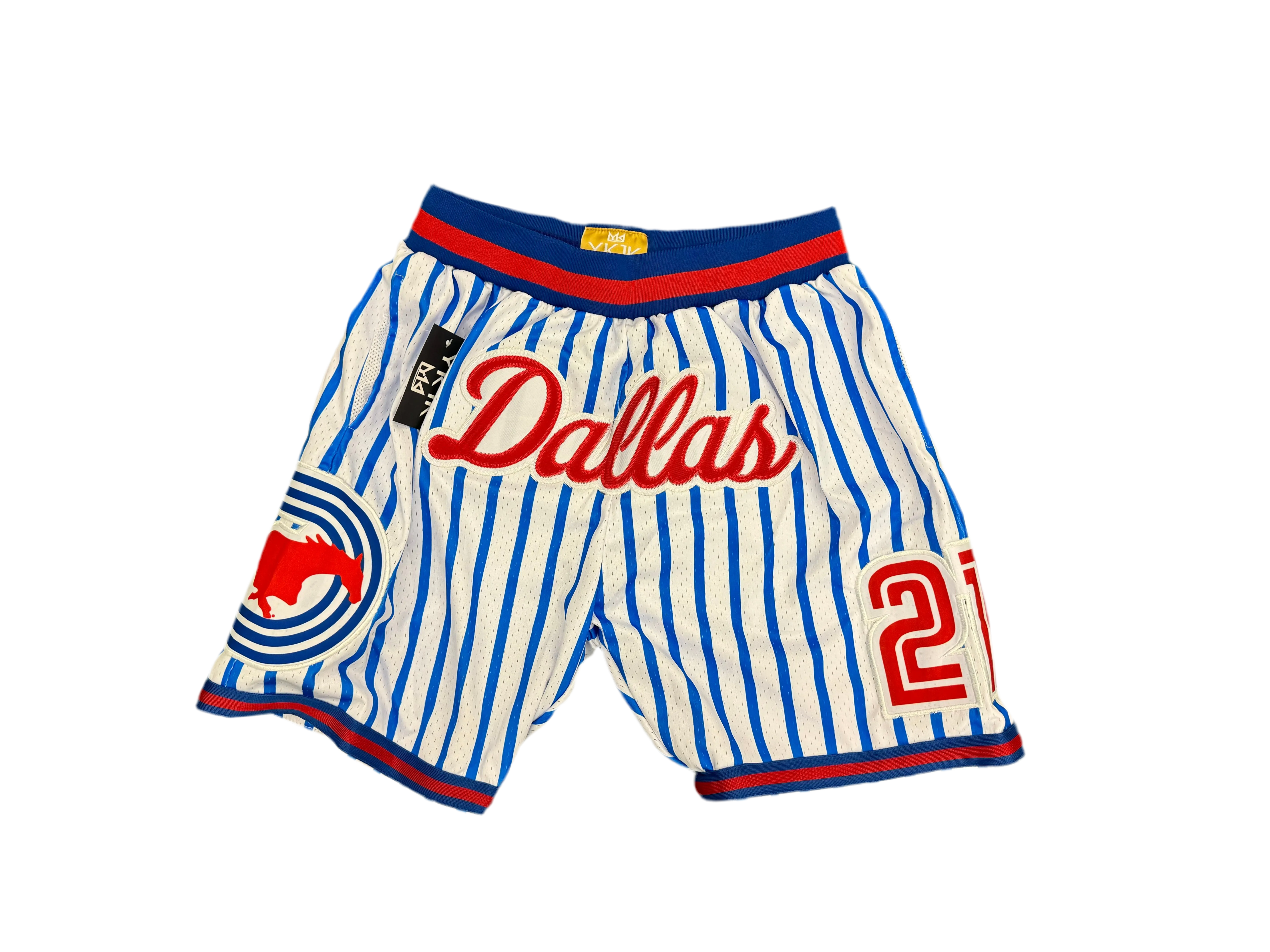 Four Way Stretch Stretchable Material SMU Basketball Shorts White Blue Pinstripes 214