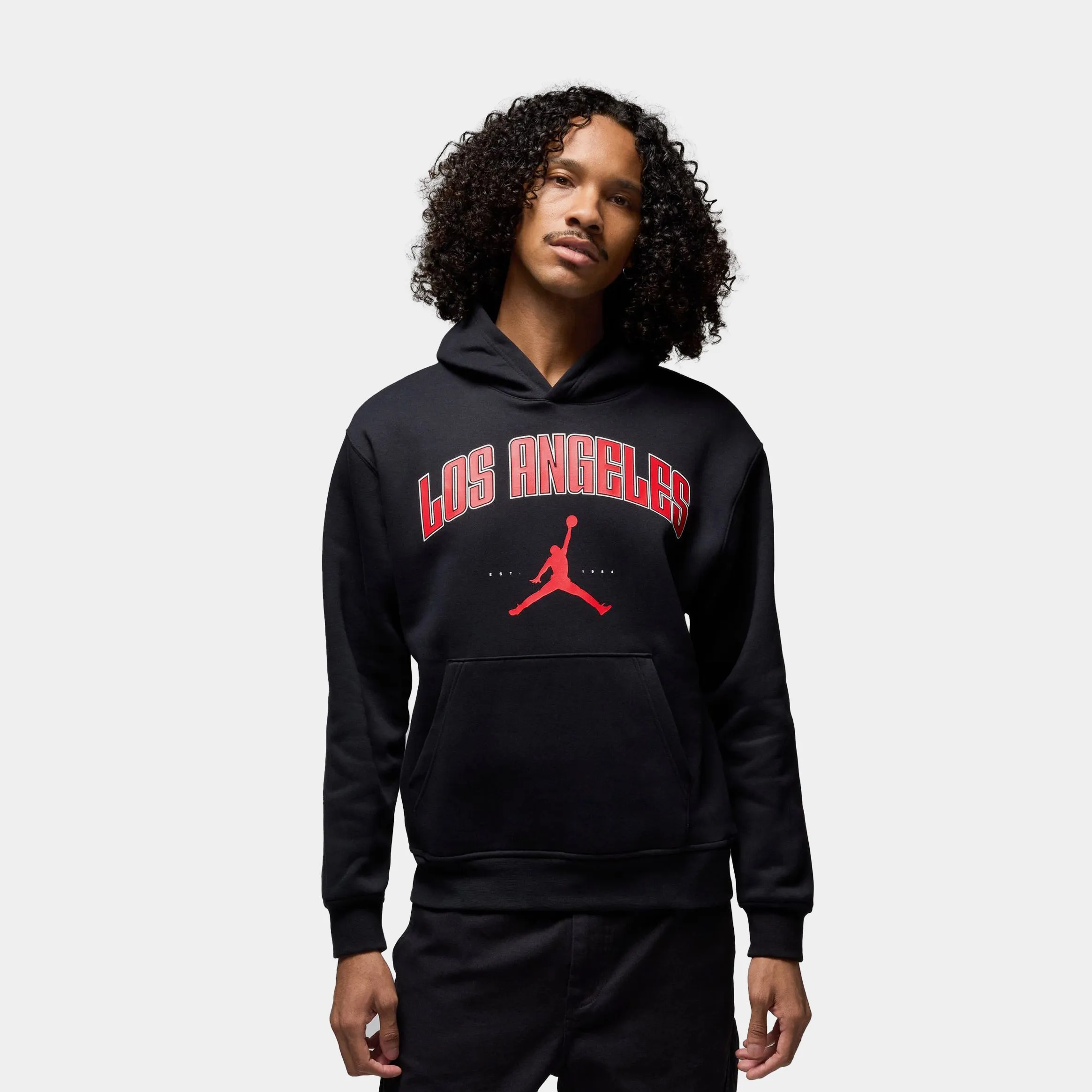 Fitted Shape LA City Fleece Pullover Mens Hoodie (Black/Red)