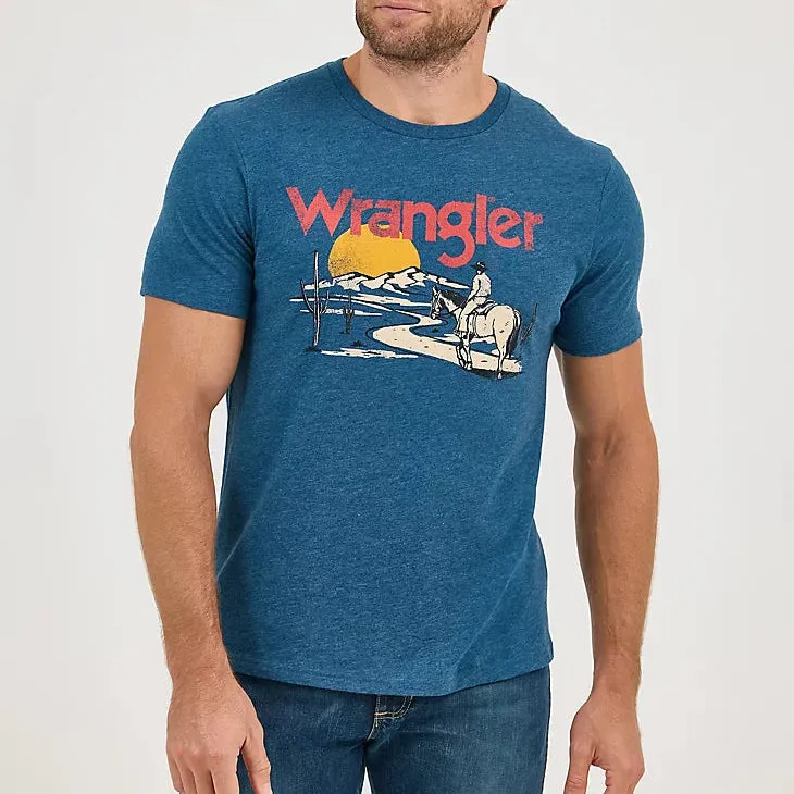 Wrangler Men's Cowboy Desert Graphic Logo T-Shirt in Navy Road Relaxed Style Timeless Piece