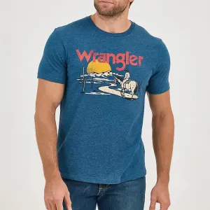 BiodegradableMaterial Wrangler Men's Cowboy Desert Graphic Logo T-Shirt in Navy Road