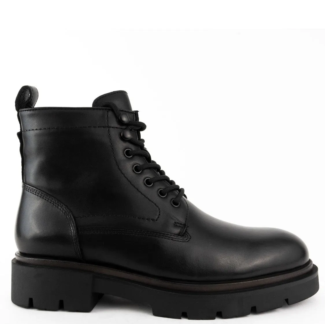 Lace-Up Black Leather Ankle Boots Easy Wash