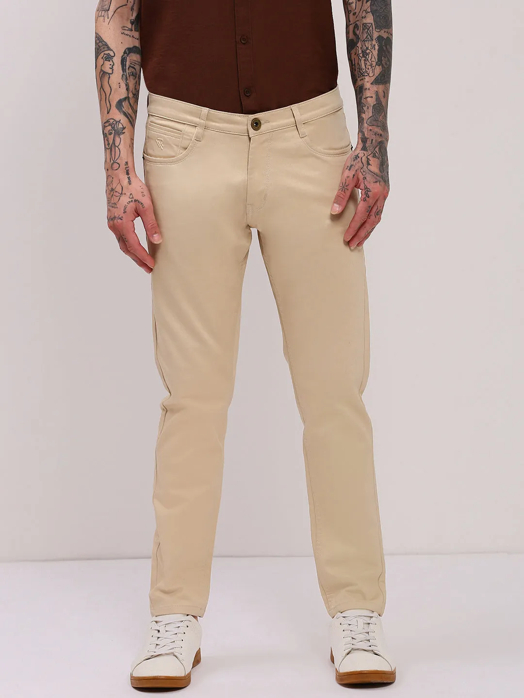 Men's Beige Low-Rise Slim Fit Jeans Premium Professional Wear Unisex Wear