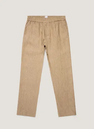 Comfortable Stretch Men's Linen Drawstring Trouser in Dune Melange