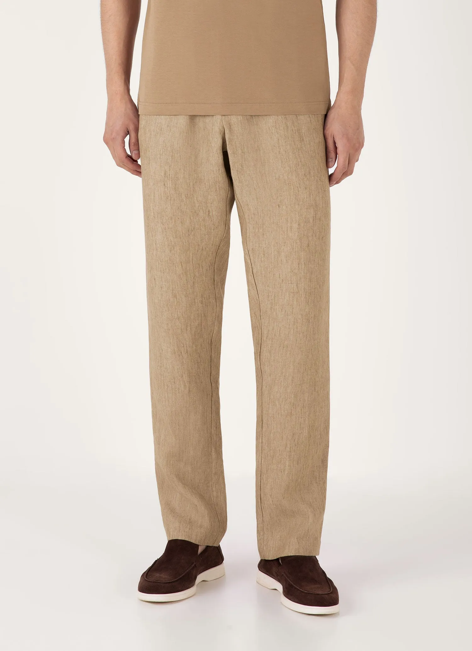 Anti Bacterial Treatment Chilly Weather Wear Men's Linen Drawstring Trouser in Dune Melange