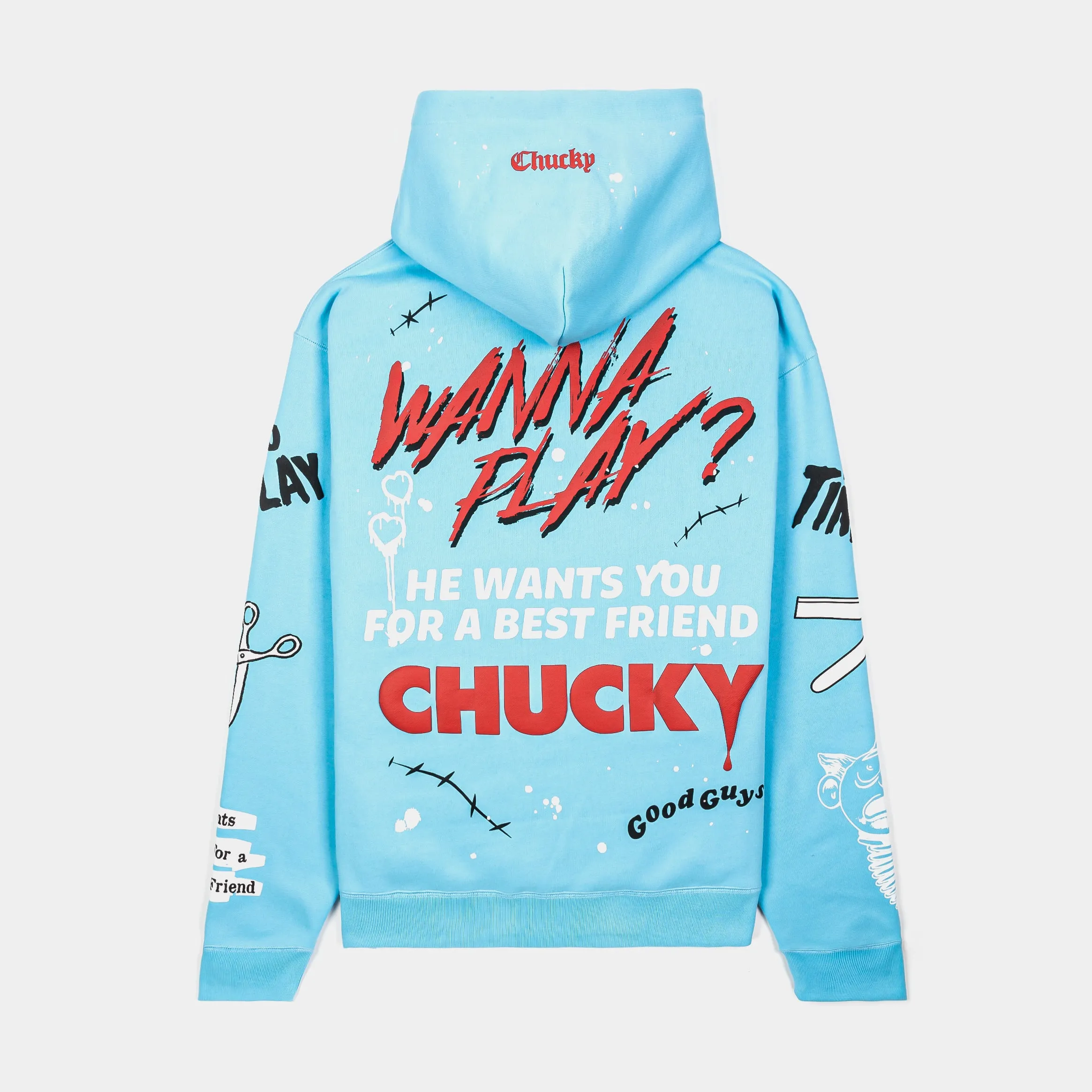 product mass production efficiency Stylish SP x Chucky Wanna Play Pullover Mens Hoodie (Blue/Red)
