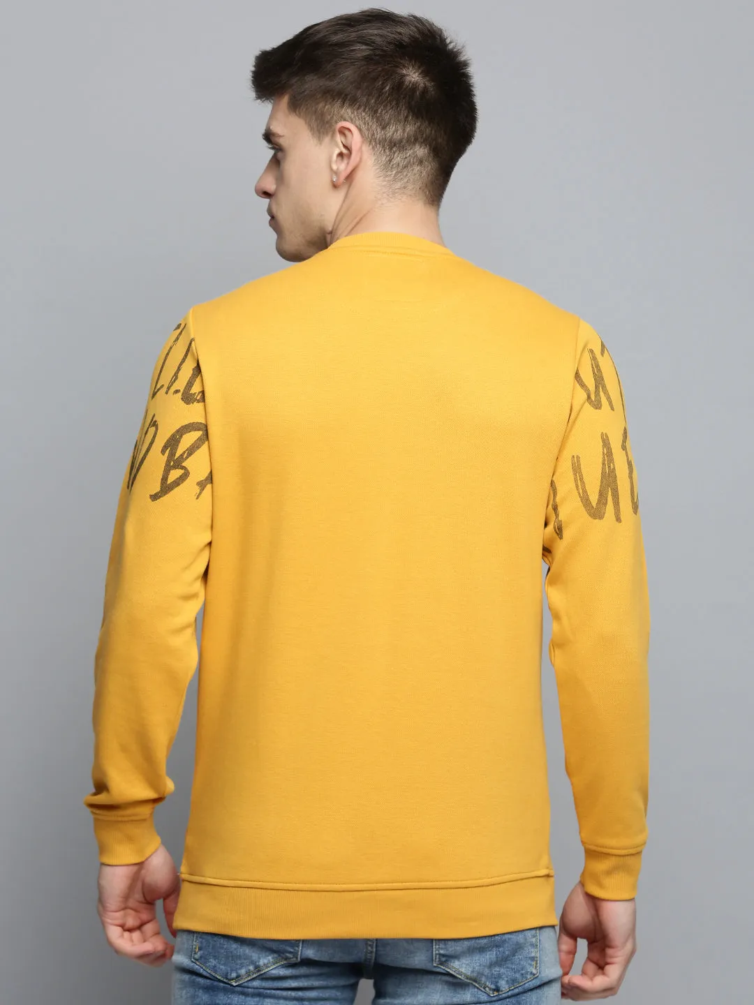 product couple intimacy Fresh Minimal Men's Yellow Typography Printed Cotton Sweatshirt