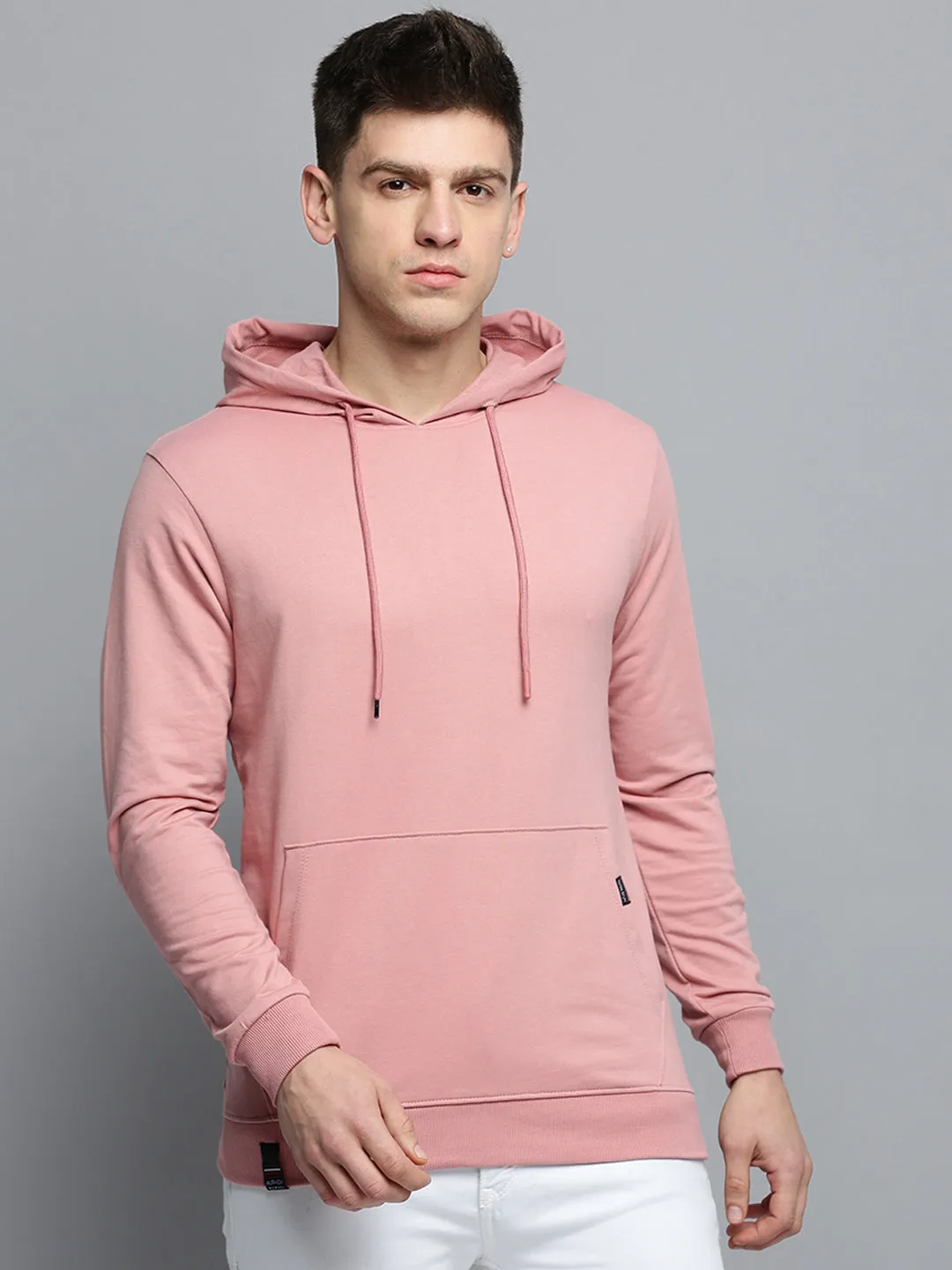 Men's Pink Hooded Pullover Cotton Sweatshirt Essential Outerwear