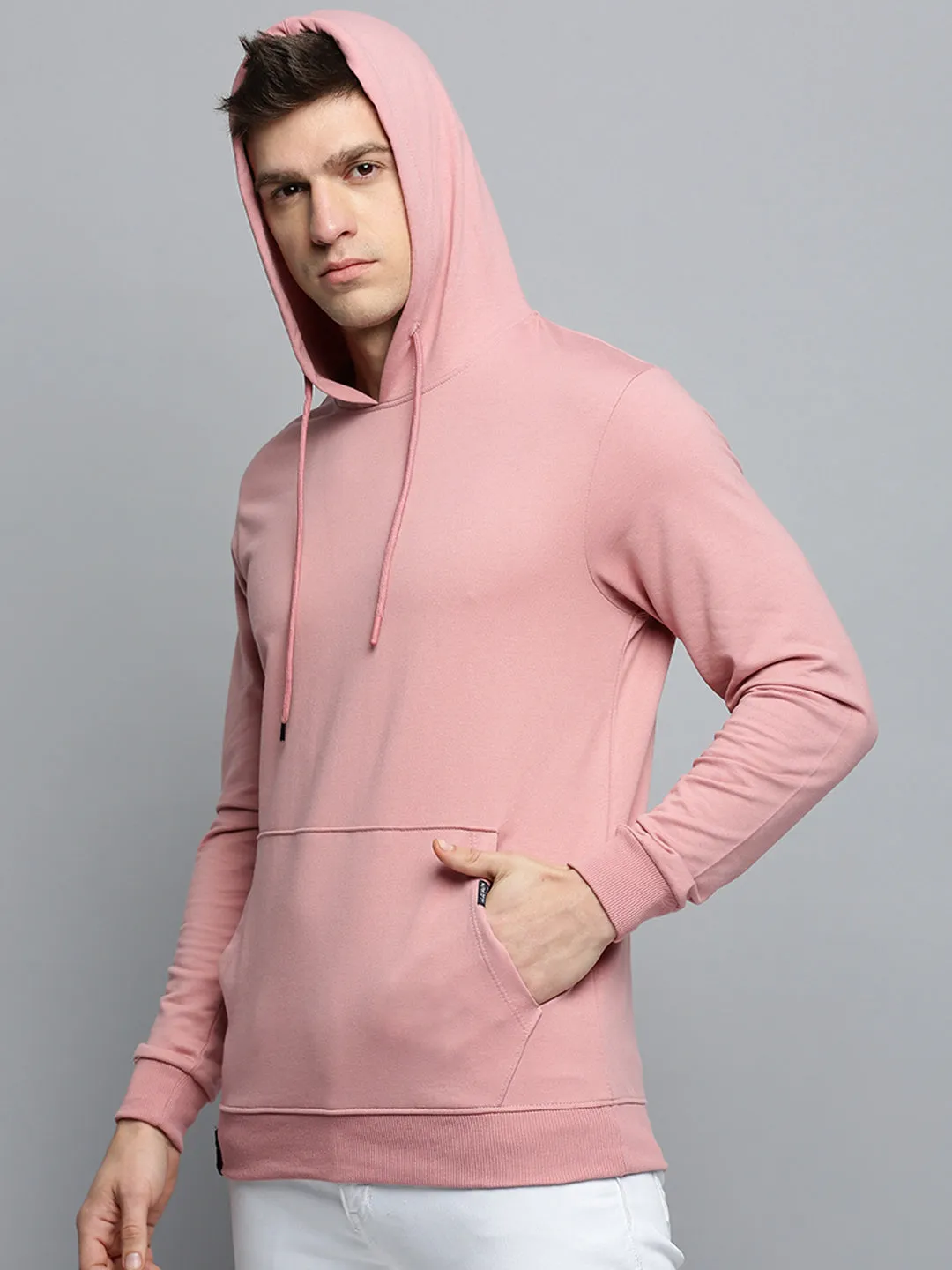 Men's Pink Hooded Pullover Cotton Sweatshirt fade resistance product poplin smoothness
