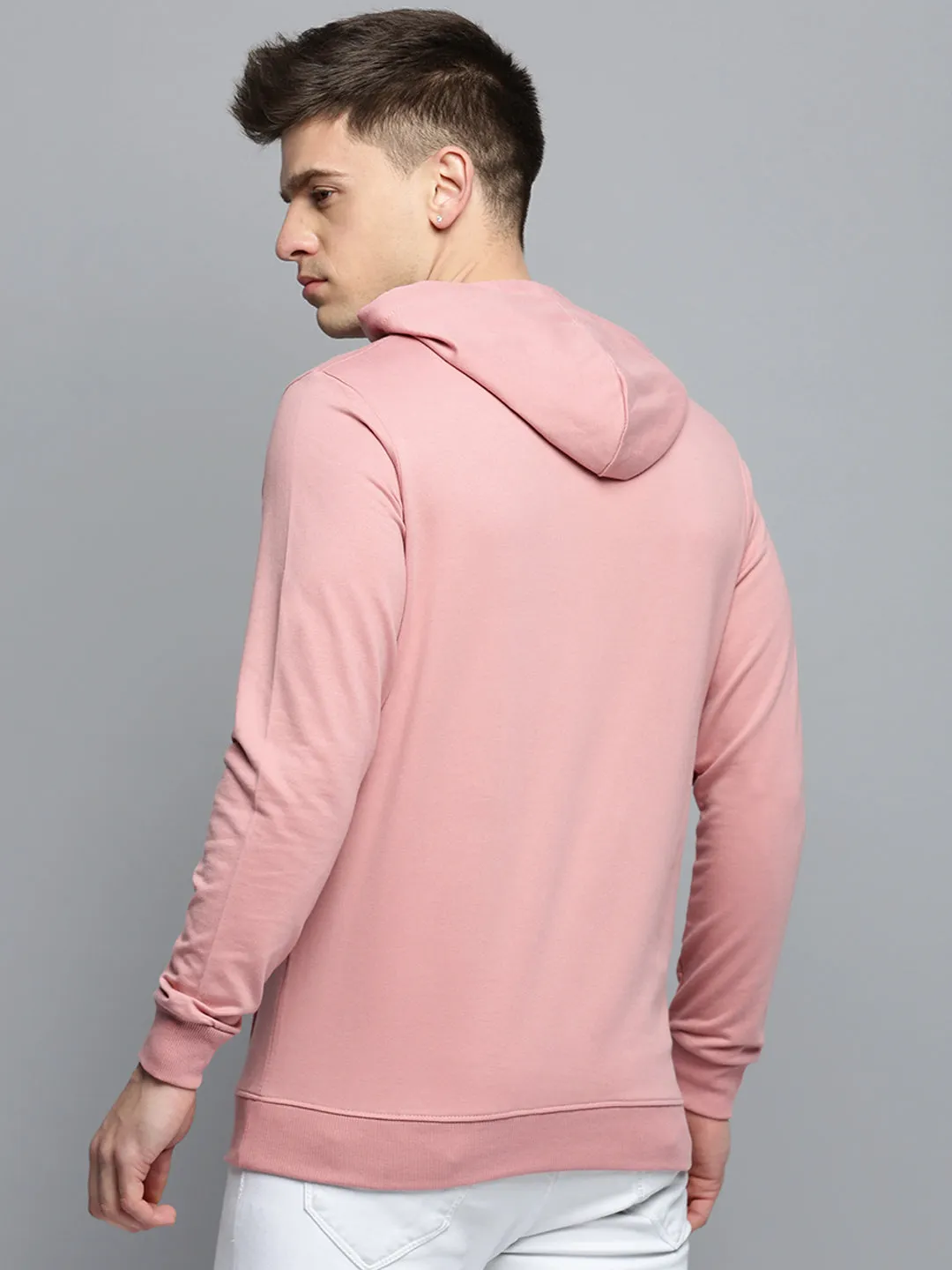 Cozy Mood Men's Pink Hooded Pullover Cotton Sweatshirt