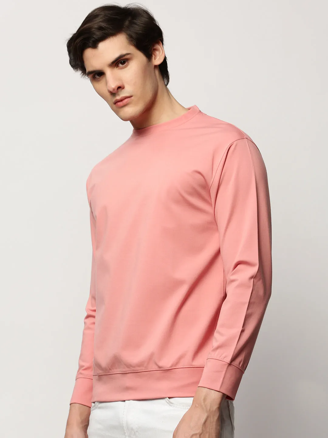 Men's Peach Round Neck Cotton Sweatshirt Essential Chic