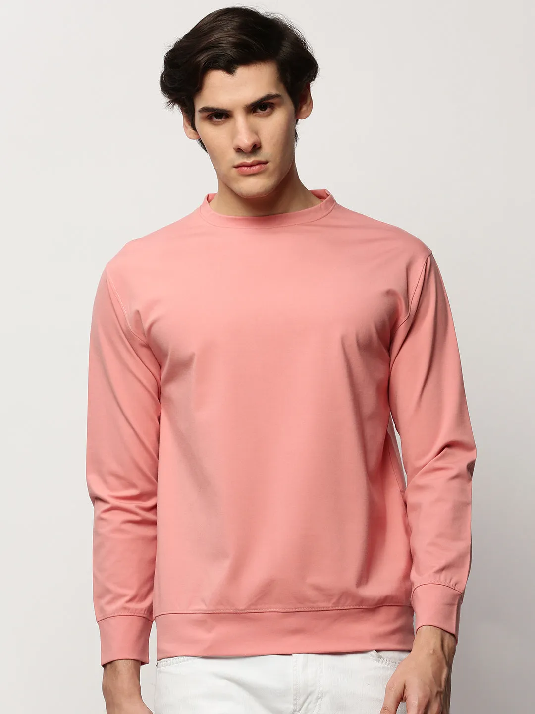 appropriate for sports Men's Peach Round Neck Cotton Sweatshirt