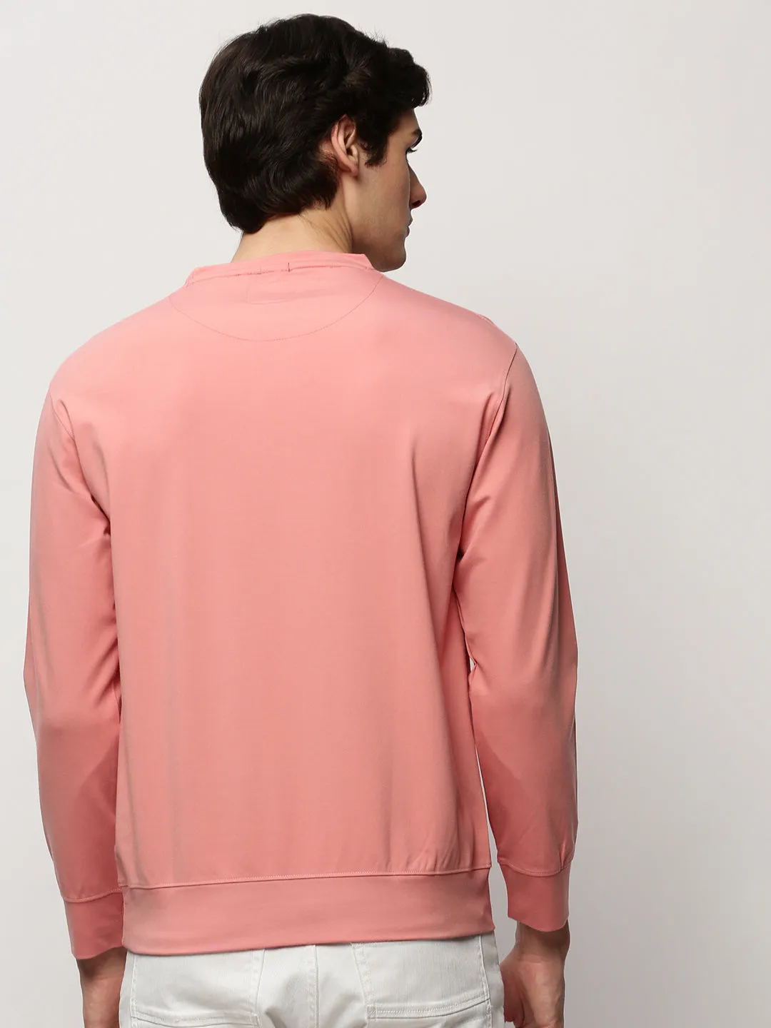 Men's Peach Round Neck Cotton Sweatshirt product duck cloth ruggedness Wrinkle Resistant
