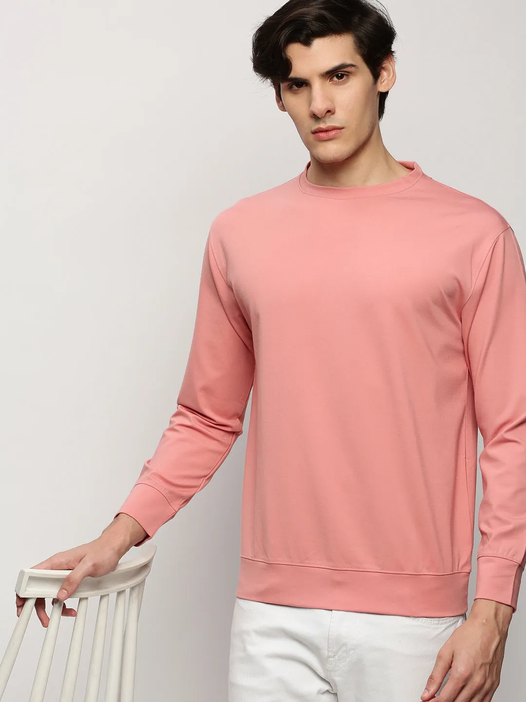 product inventory Men's Peach Round Neck Cotton Sweatshirt
