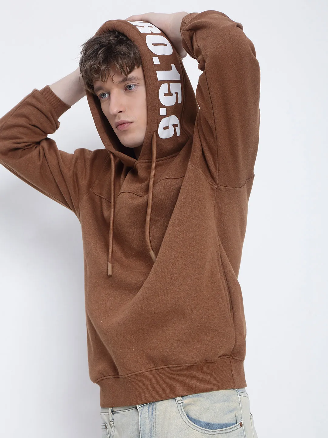 Men's Brown Sweatshirt with Printed Hoodie Home Relaxation product shoe support