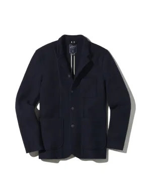 Burnham Knitted Wool Blazer - Navy Stretchable Fabric