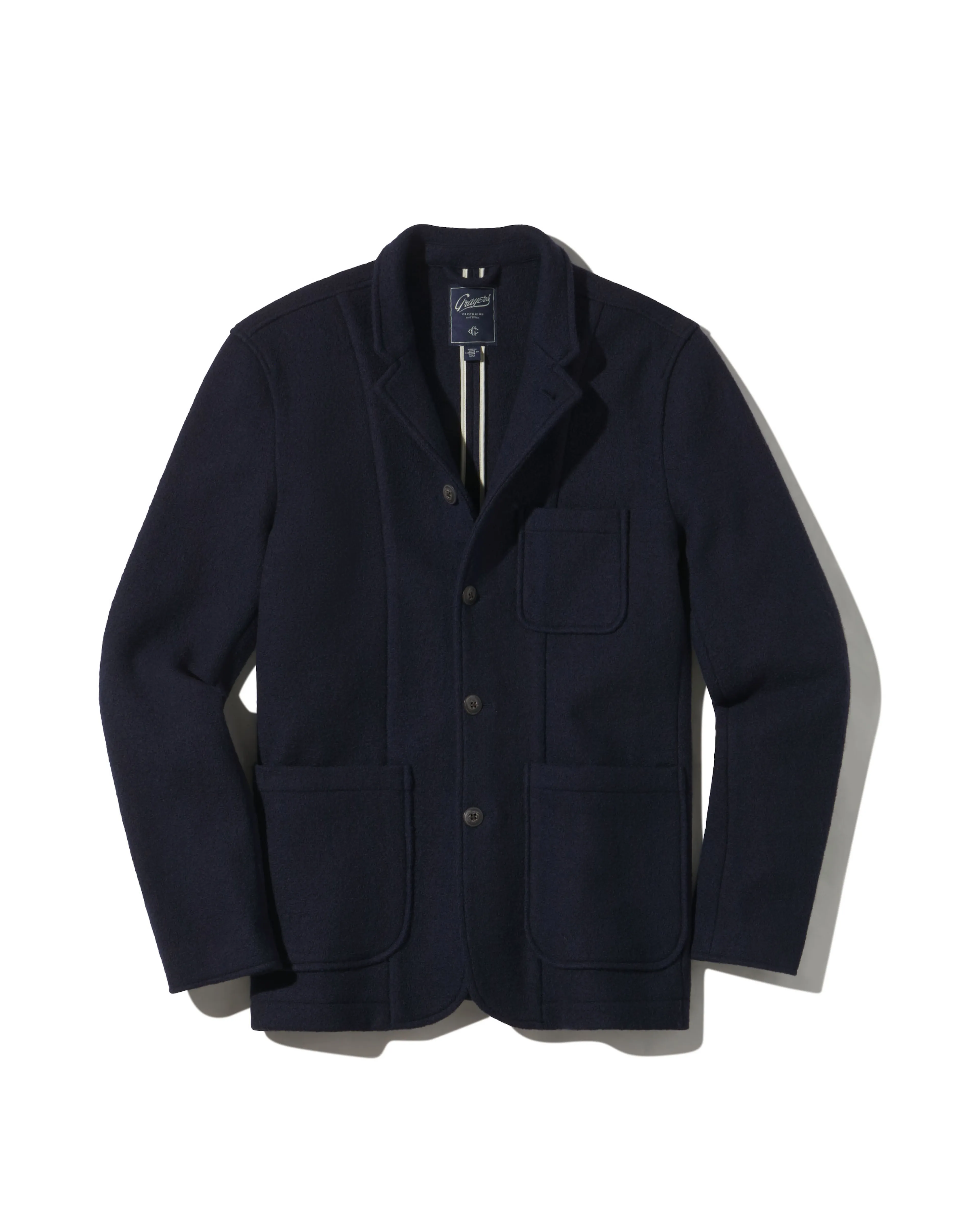 Burnham Knitted Wool Blazer - Navy Stretchable Fabric