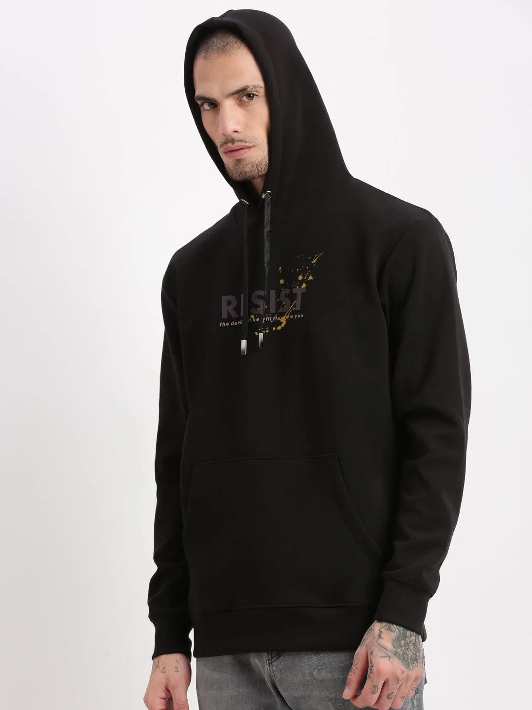 Men's Black Graphic Hoodie Ombre