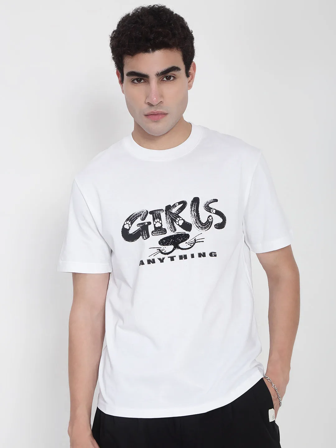 Men's White Printed T-Shirt Comfy Fashion