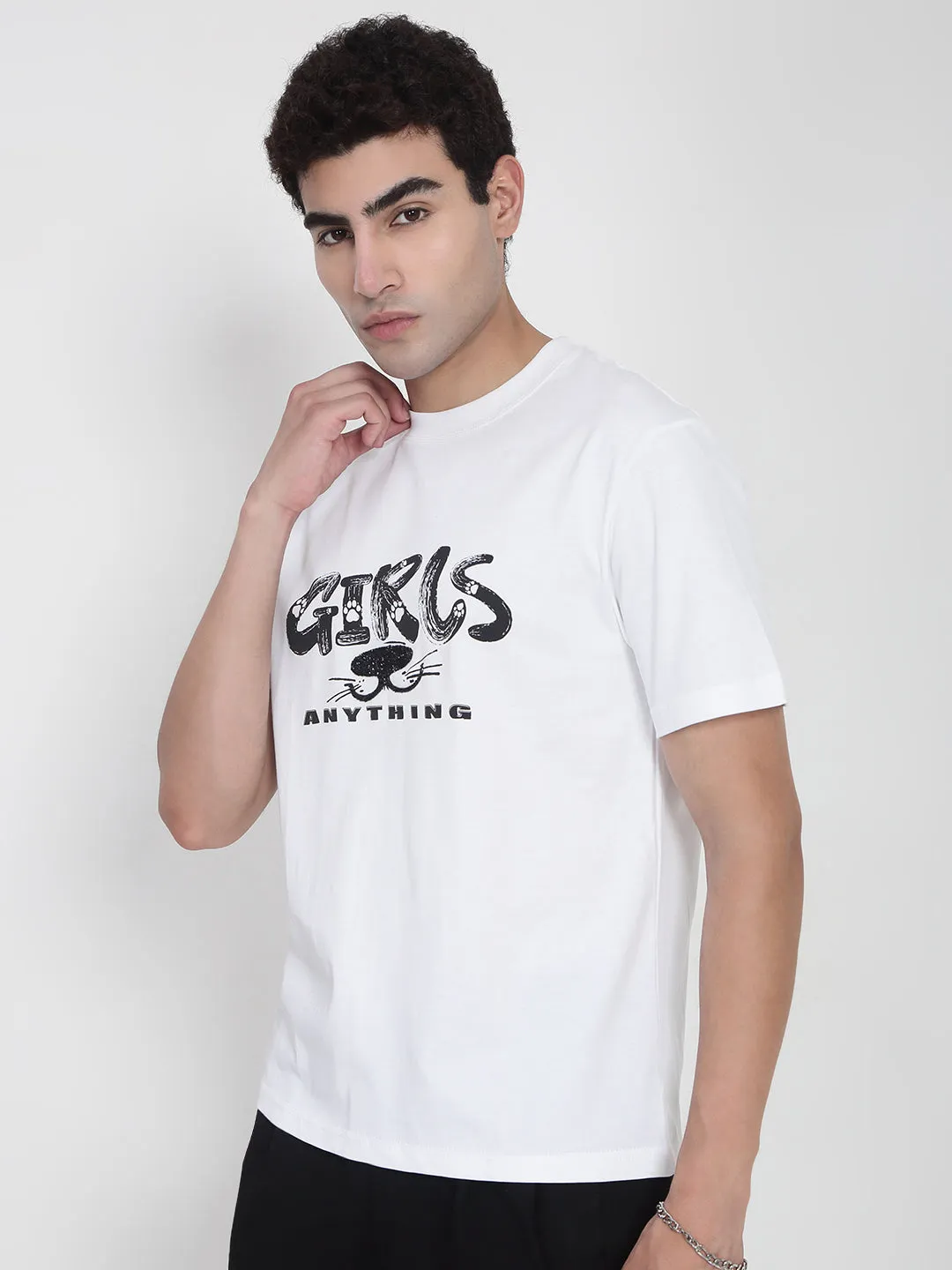 Men's White Printed T-Shirt Active Look UltraSoft Texture