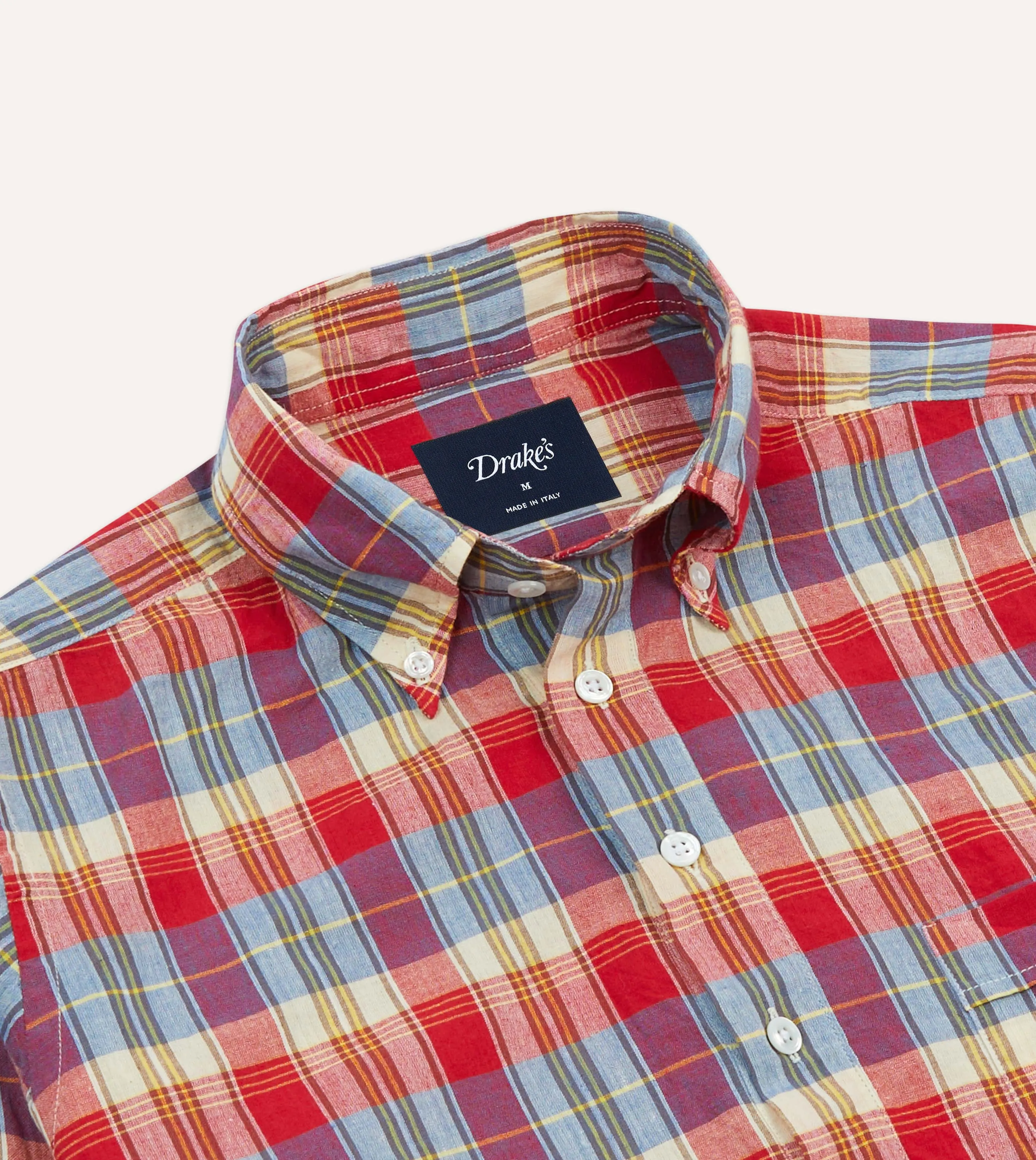 Casual Touch Red and Blue Madras Check Cotton Button-Down Popover Shirt