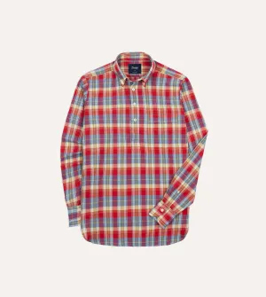 Red and Blue Madras Check Cotton Button-Down Popover Shirt Garment Dyed Light Flex Fit
