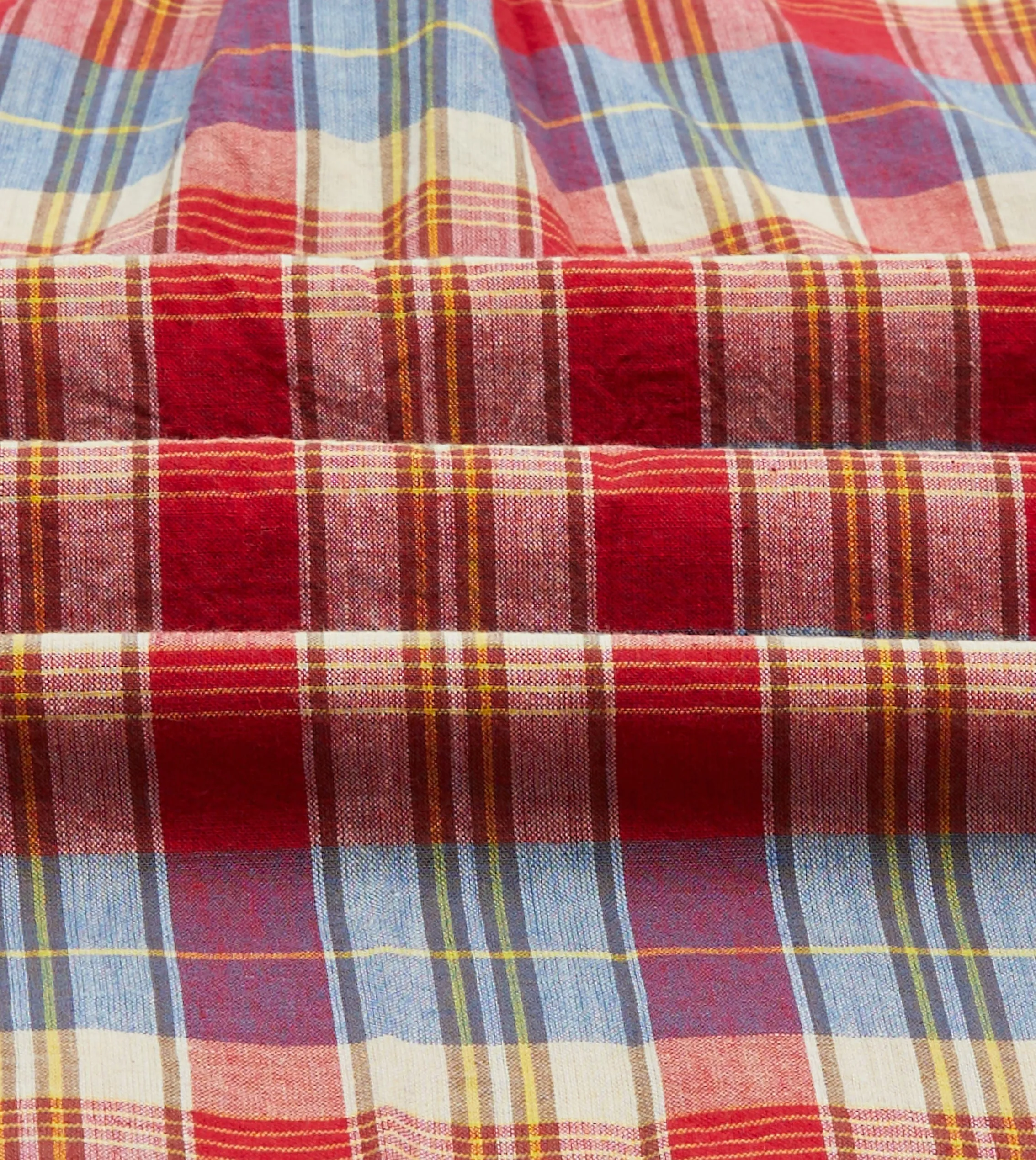 Sustainable production Light Casual Red and Blue Madras Check Cotton Button-Down Popover Shirt