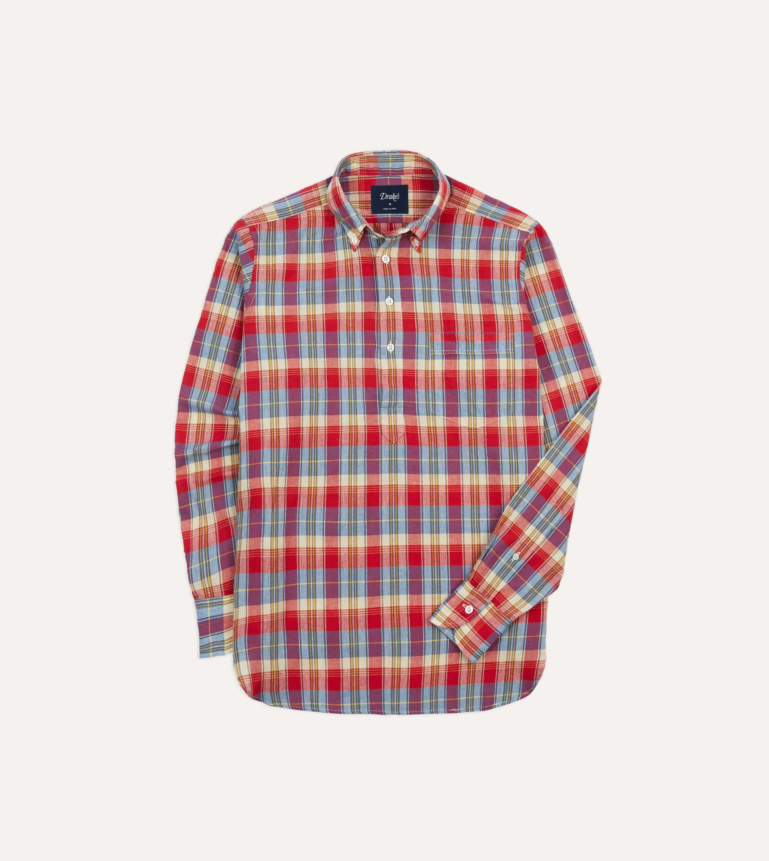 Red and Blue Madras Check Cotton Button-Down Popover Shirt Garment Dyed Light Flex Fit