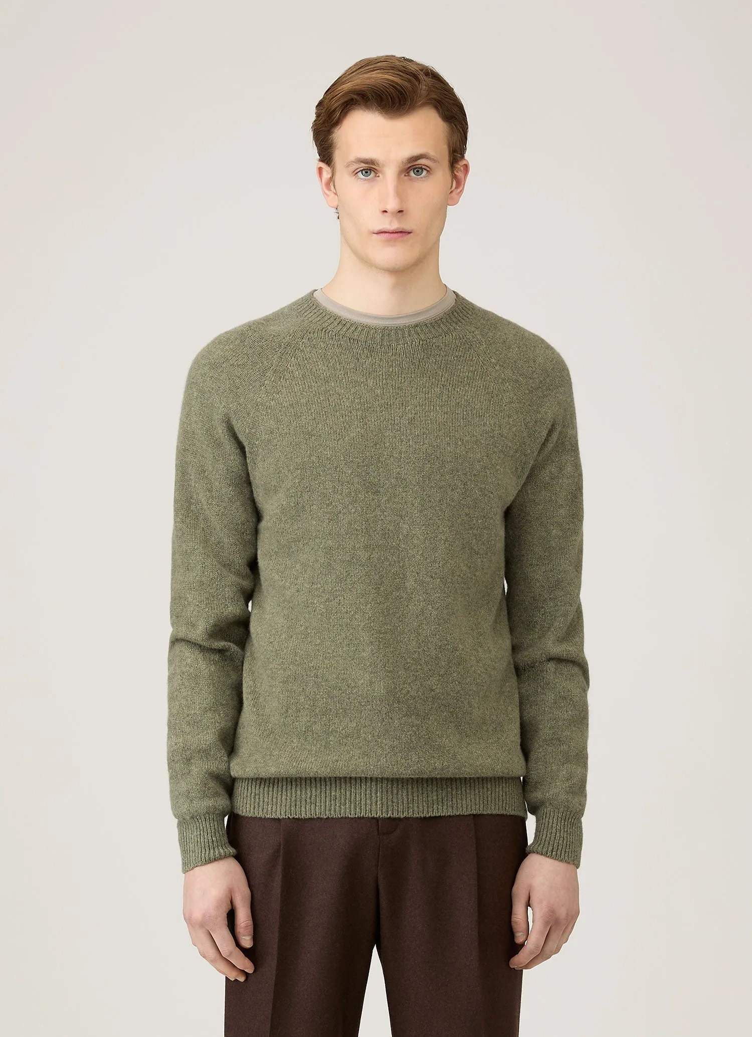 Ultra Soft MoistureWicking Fabric Men's Lambswool Crew Neck Jumper in Sea Moss