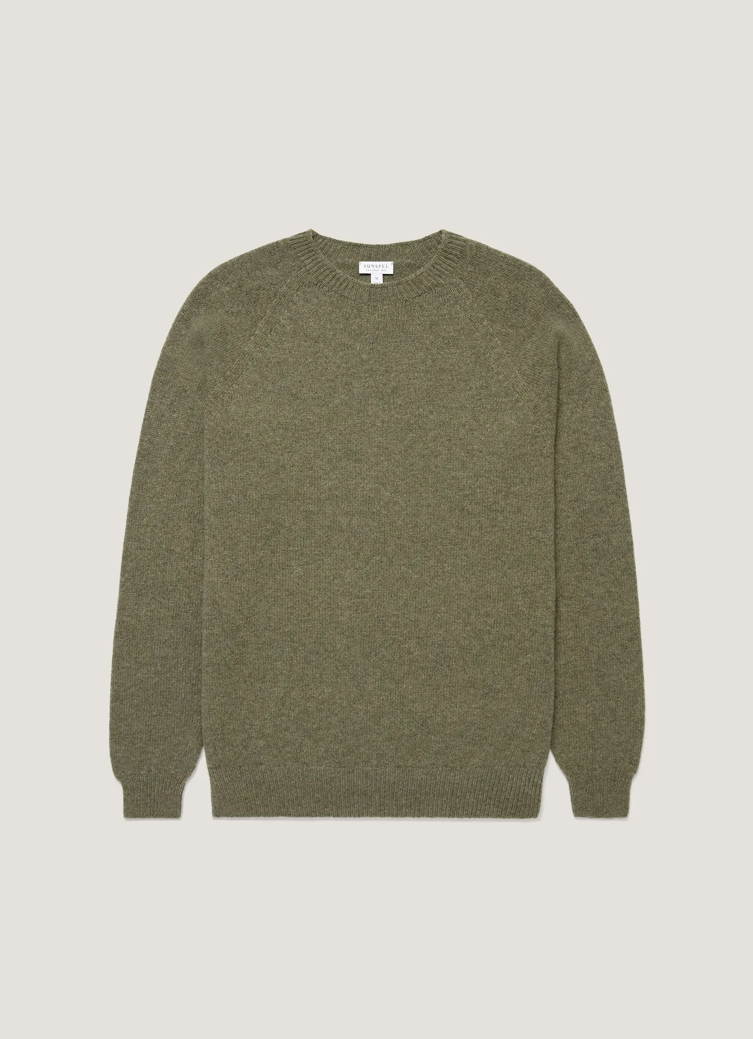 Reinforced Shoulder Seams Men's Lambswool Crew Neck Jumper in Sea Moss