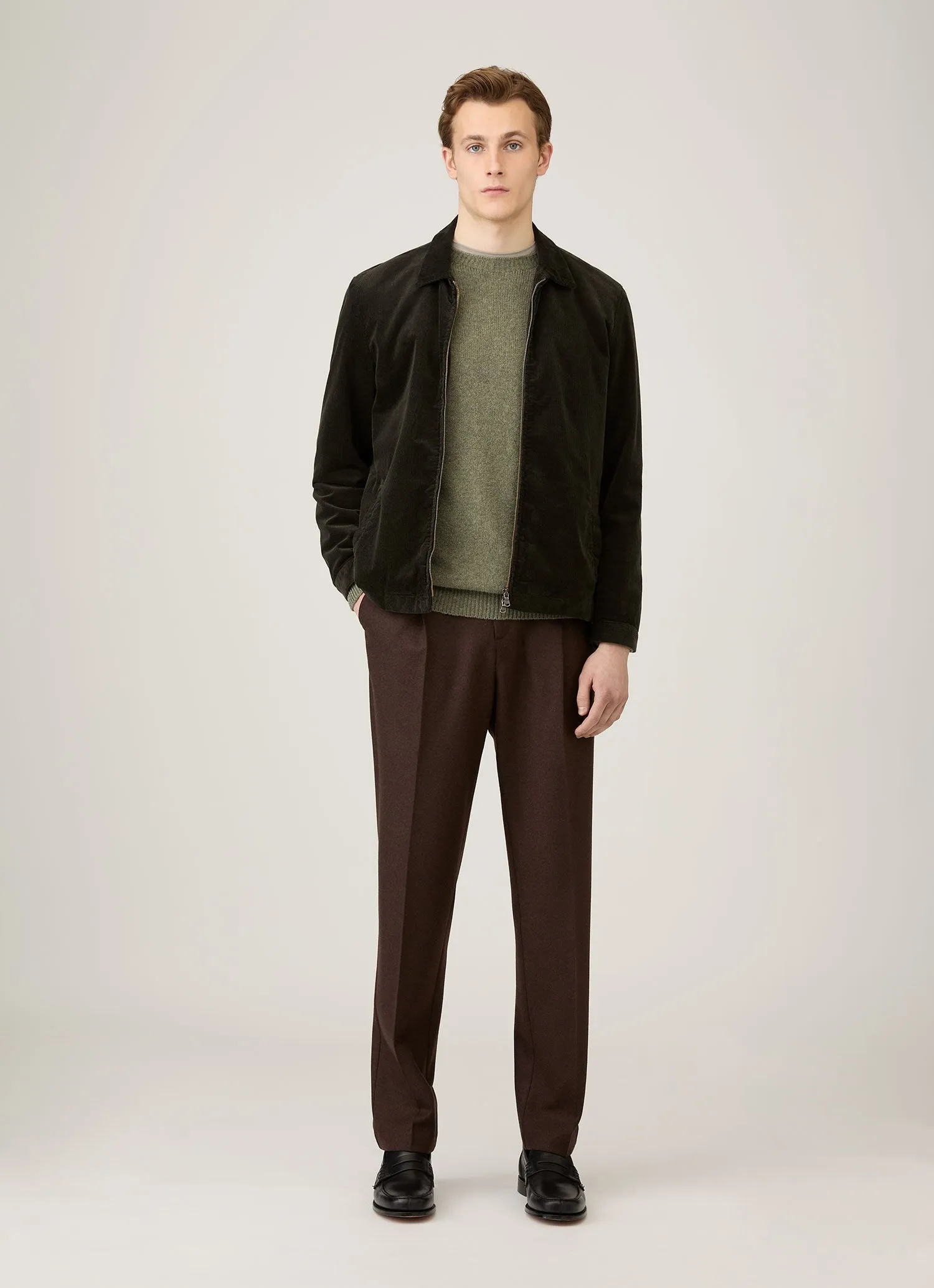 Men's Lambswool Crew Neck Jumper in Sea Moss Tagless Label System Simple Layer