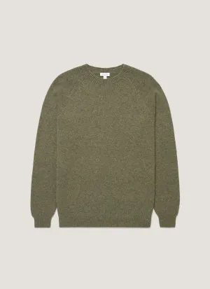 Reinforced Shoulder Seams Men's Lambswool Crew Neck Jumper in Sea Moss