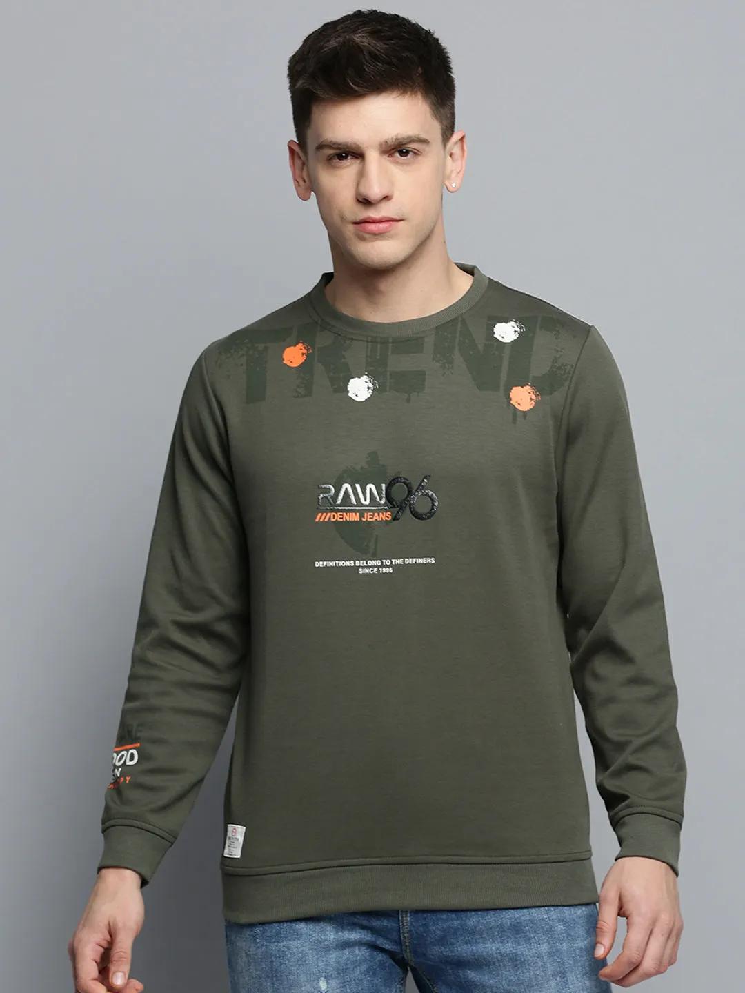 Men's Olive Typography Printed Pullover Sweatshirt Ombre product marketing