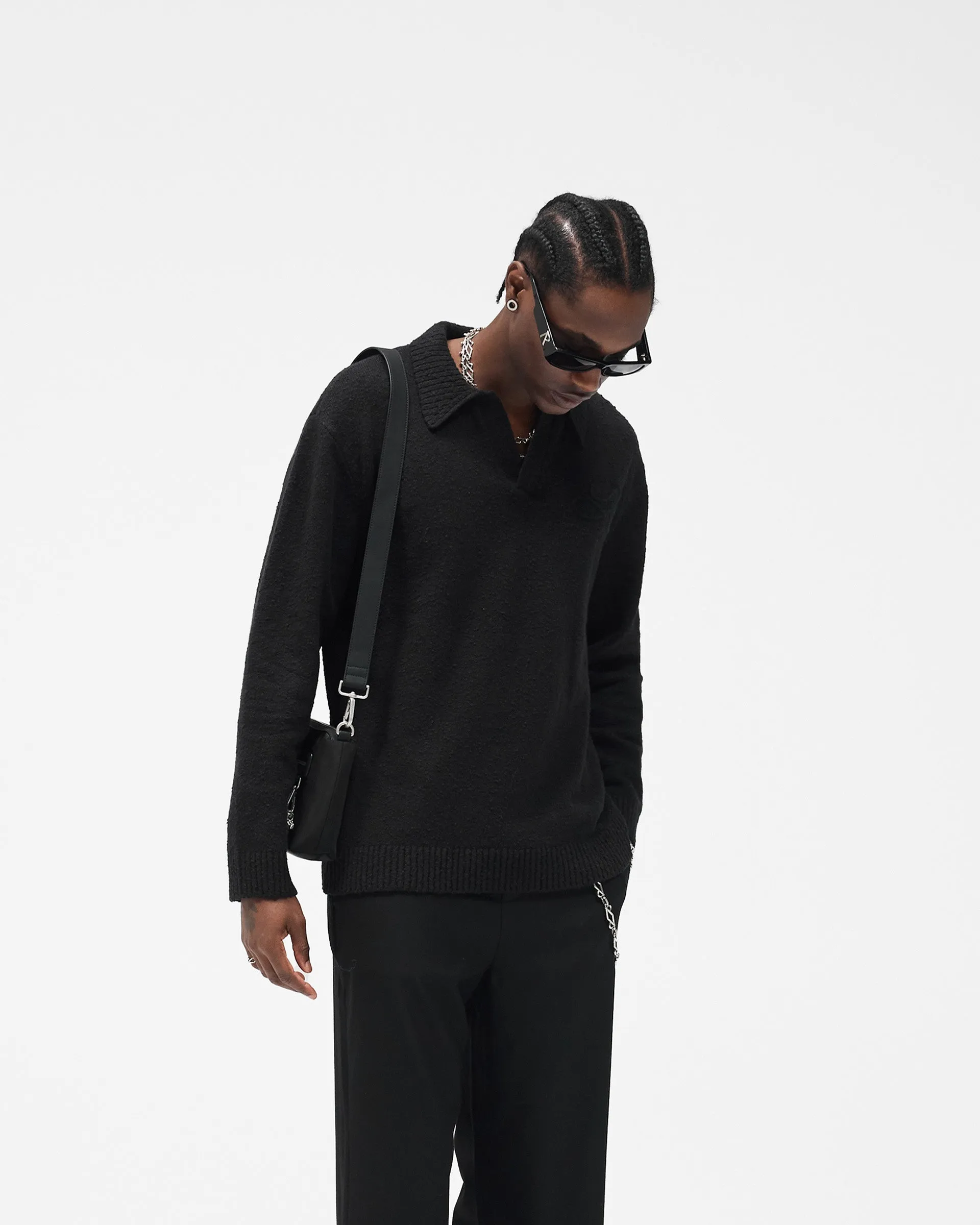 Reinforced Hemline Knitted Polo - Jet Black