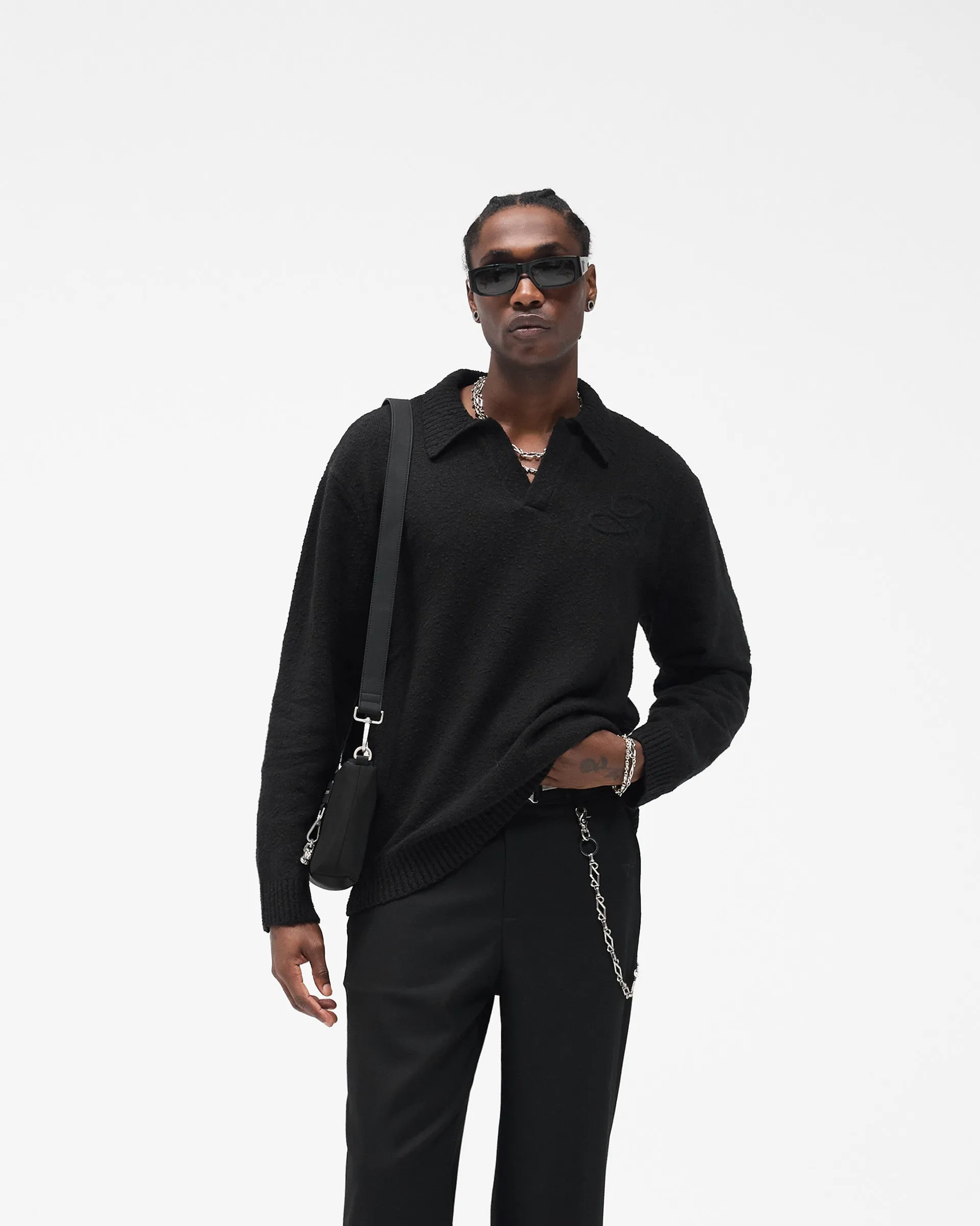 Daily Layered AntiSnag Surface Knitted Polo - Jet Black