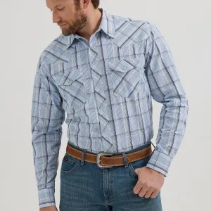 Wrangler Men's L/S 20X Competition Western Snap Shirt in Sky Plaid (Available in Tall Sizes) LowImpactDye Office Attire