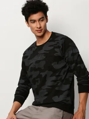 Rough texture product business casual sophistication Men's Black Camouflage Printed Round Neck Cotton Pullover