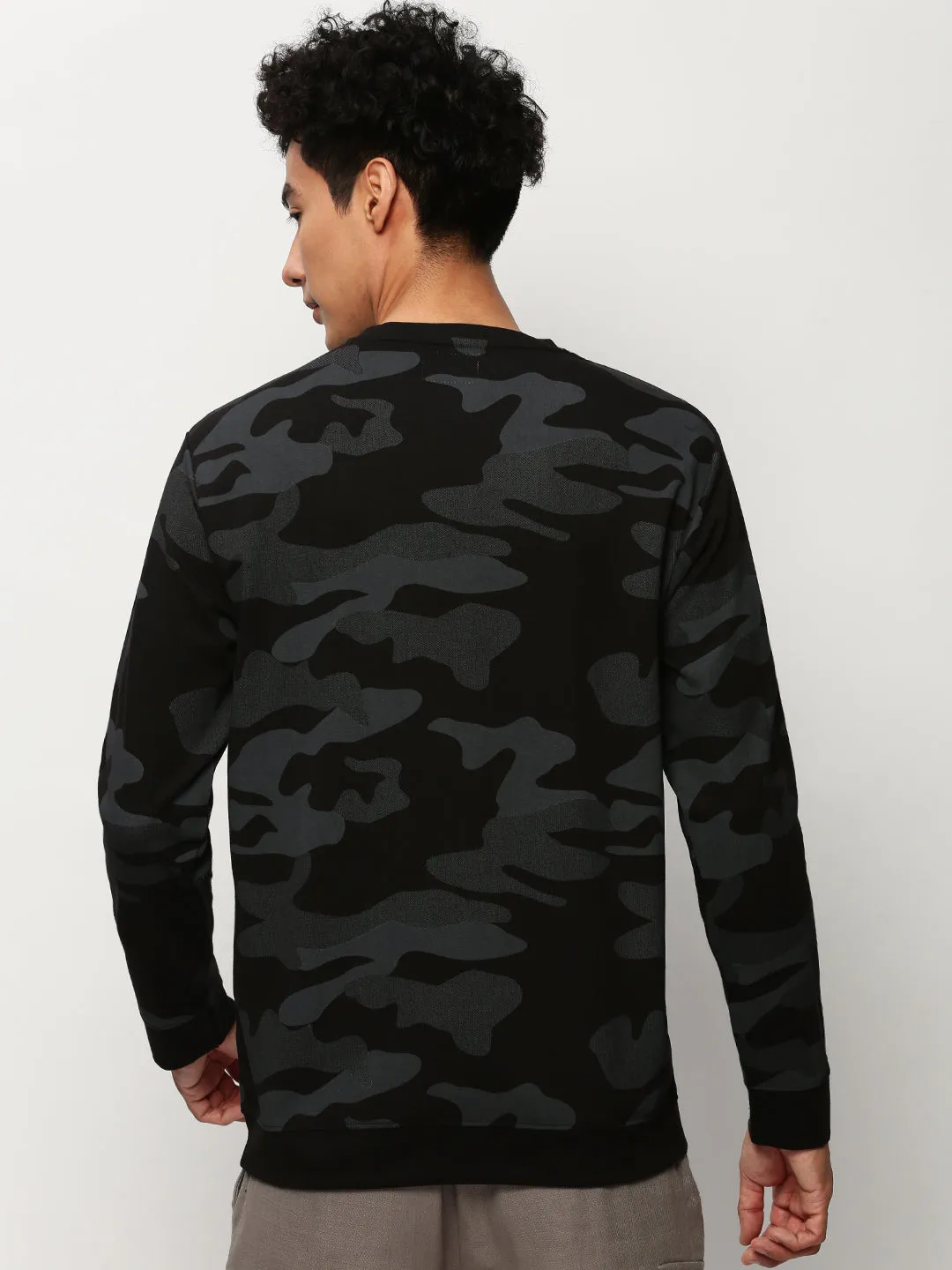 product formal casual harmony Men's Black Camouflage Printed Round Neck Cotton Pullover