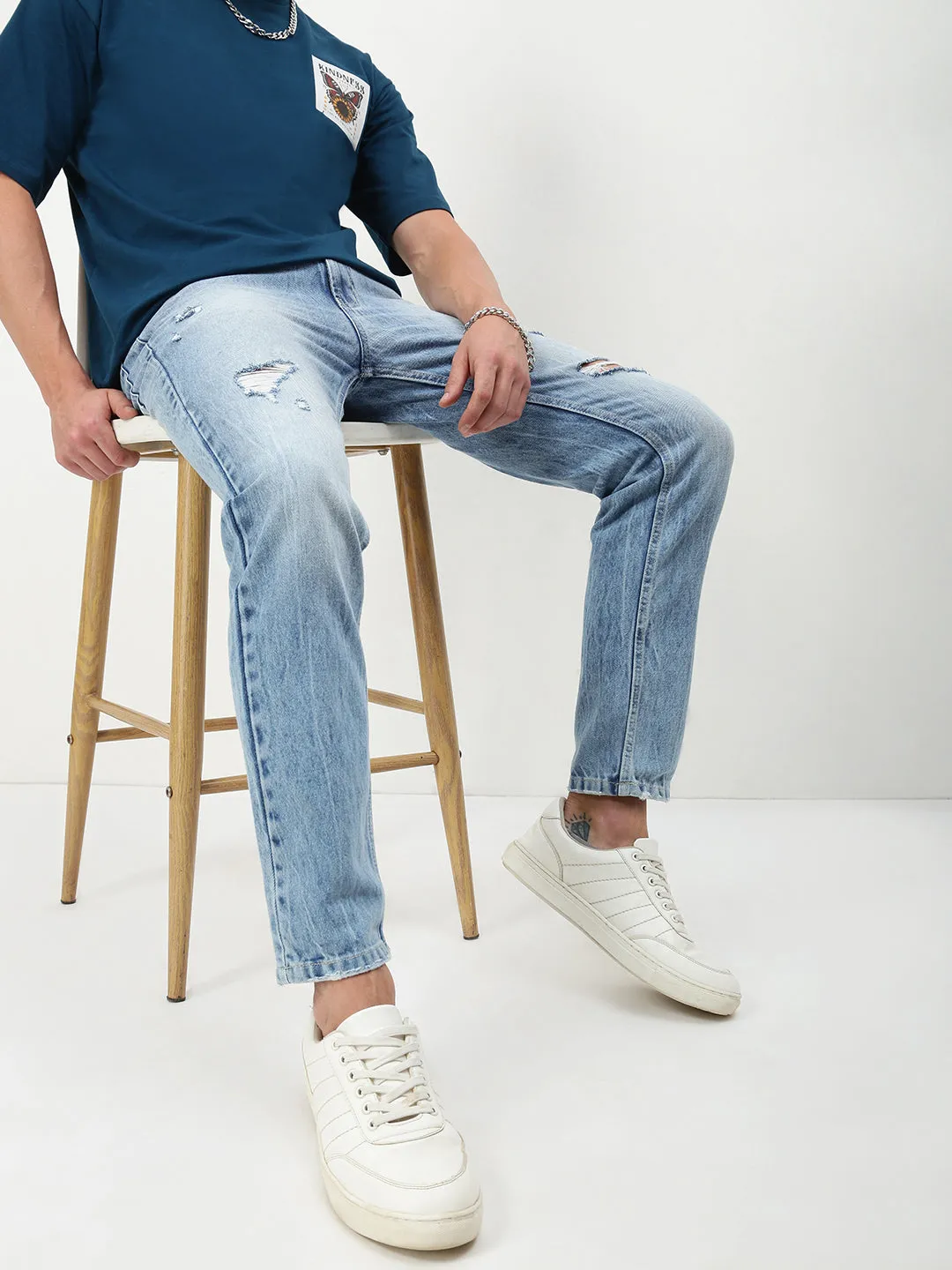 Daily Essential Men's Blue Solid Straight Fit Jeans